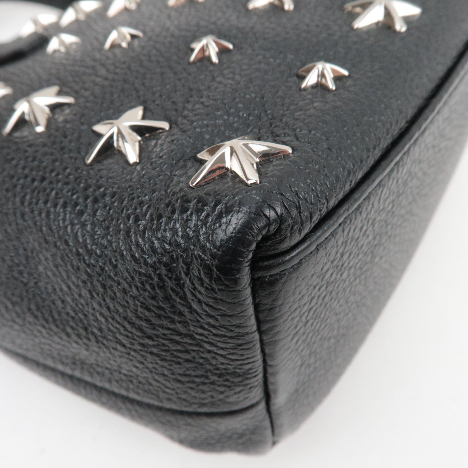 JIMMY CHOO Star Studs 2Way Mini Tote Bag Leather Black