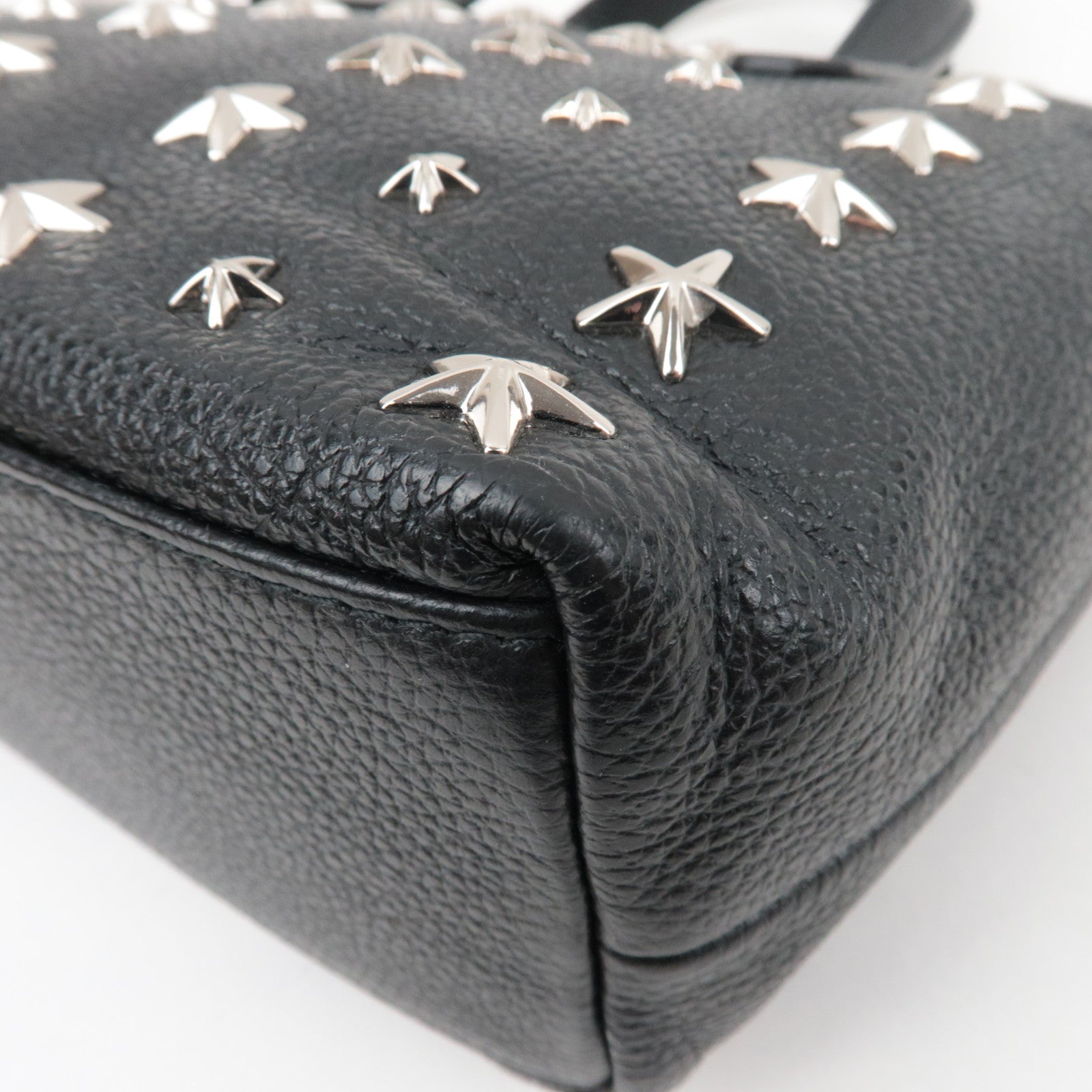 JIMMY CHOO Star Studs 2Way Mini Tote Bag Leather Black