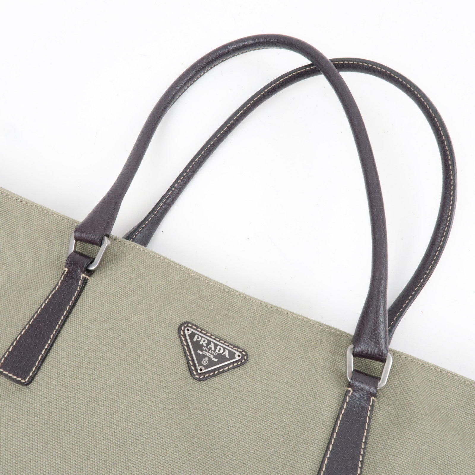 PRADA Tote Bag Canvas Leather Khaki Brown BN0540
