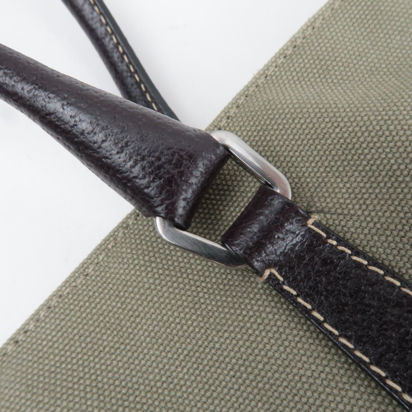 PRADA Tote Bag Canvas Leather Khaki Brown BN0540