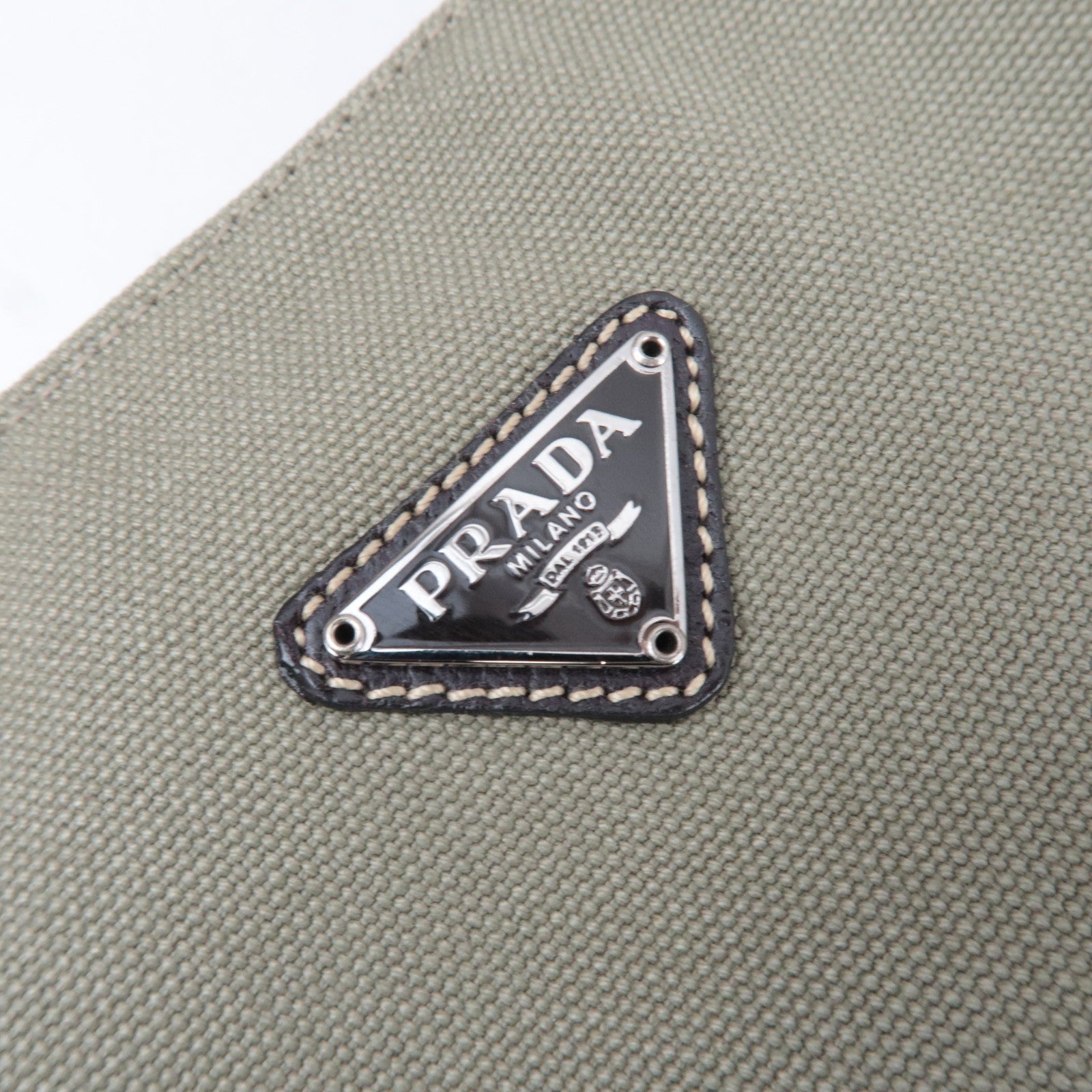 PRADA Tote Bag Canvas Leather Khaki Brown BN0540