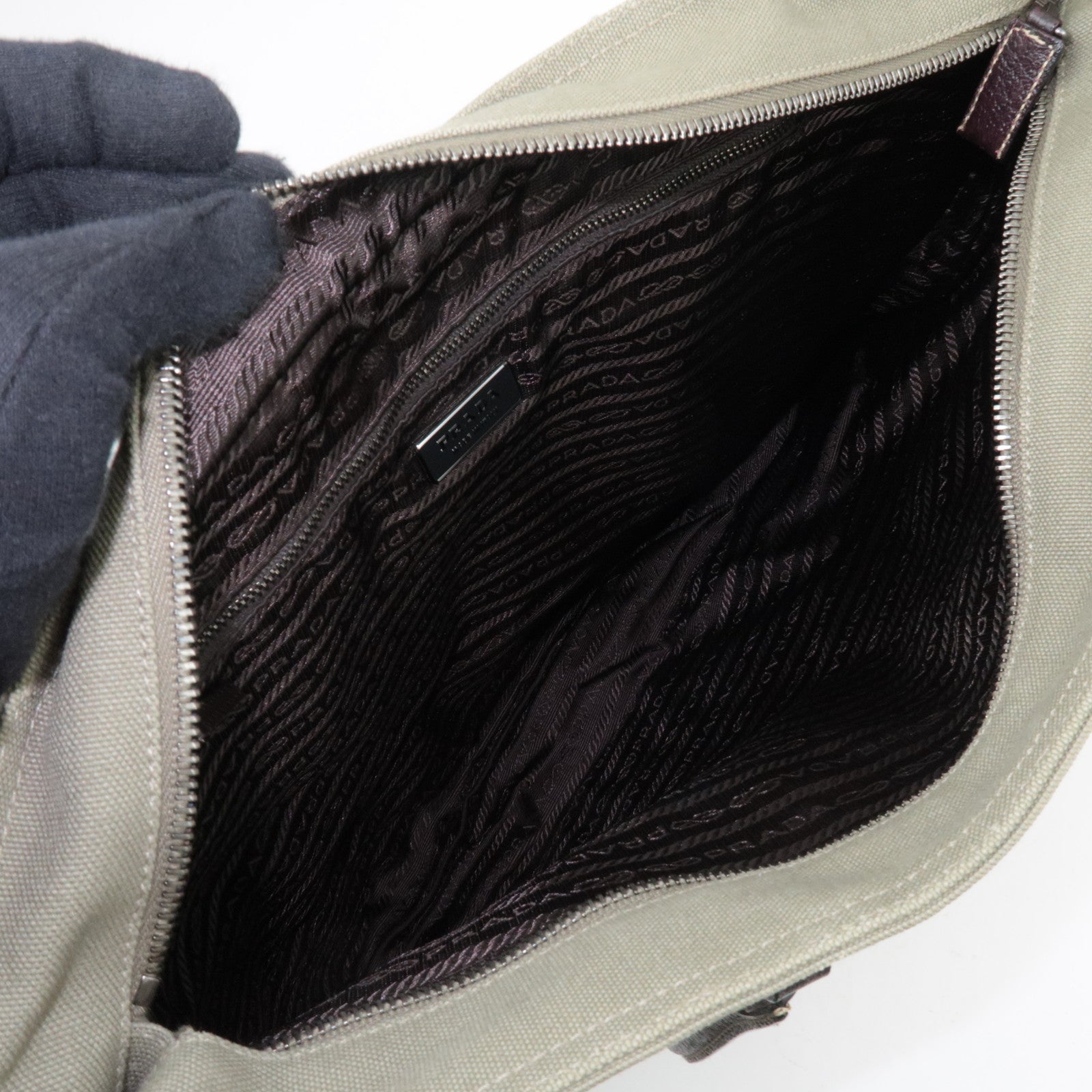 PRADA Tote Bag Canvas Leather Khaki Brown BN0540