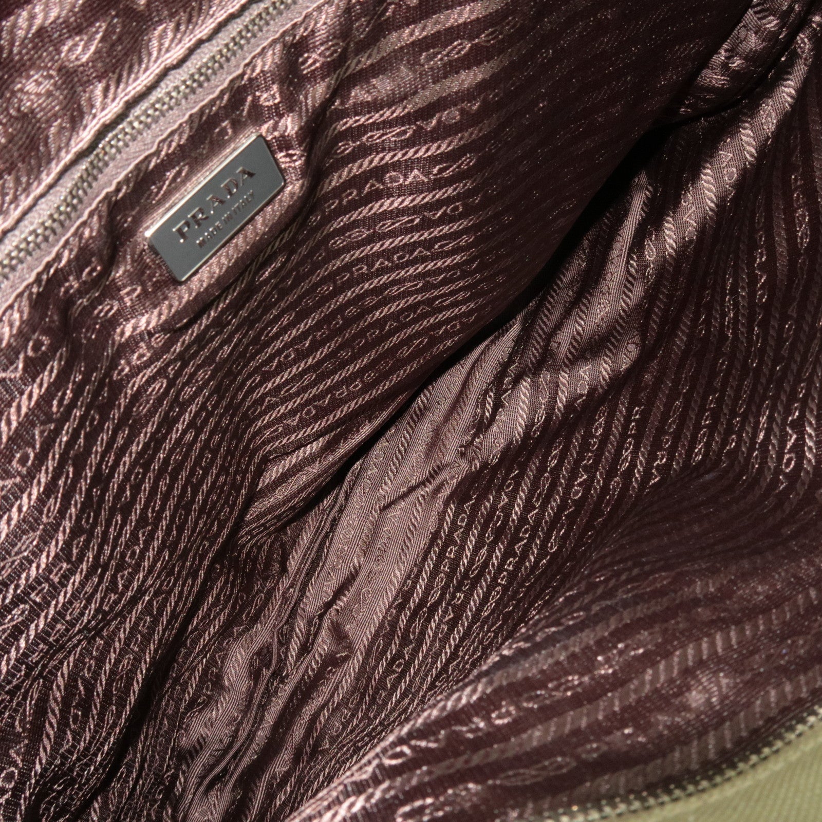 PRADA Tote Bag Canvas Leather Khaki Brown BN0540