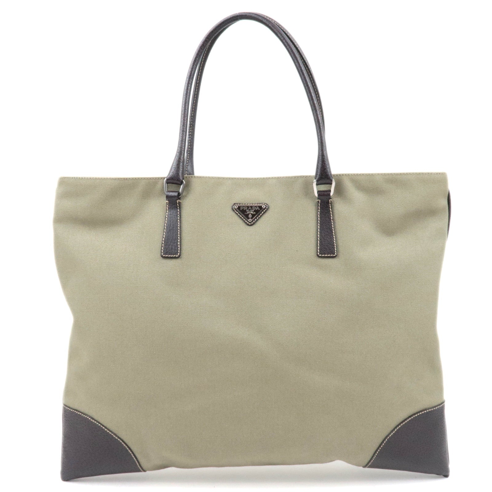 PRADA Tote Bag Canvas Leather Khaki Brown BN054085082