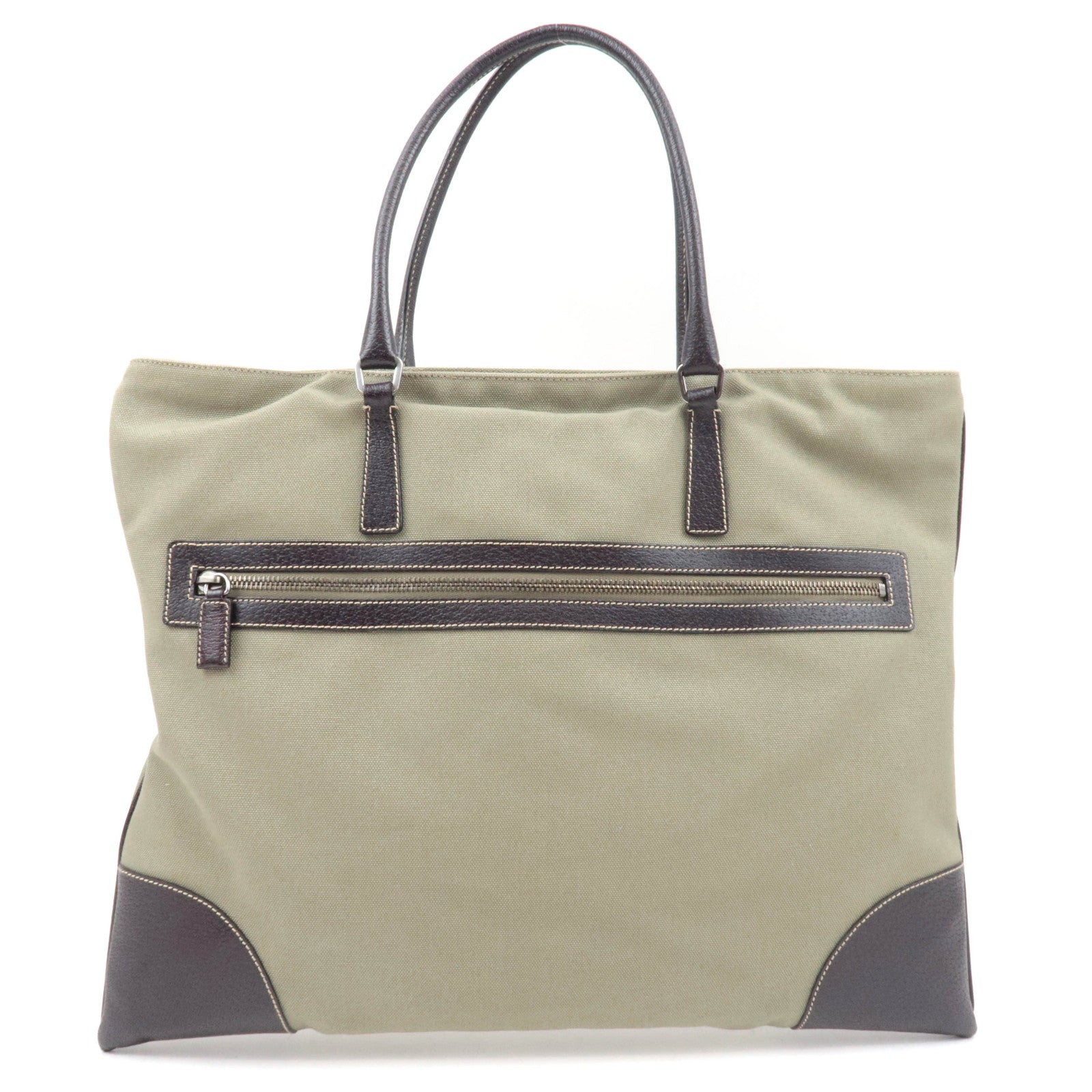 PRADA Tote Bag Canvas Leather Khaki Brown BN0540