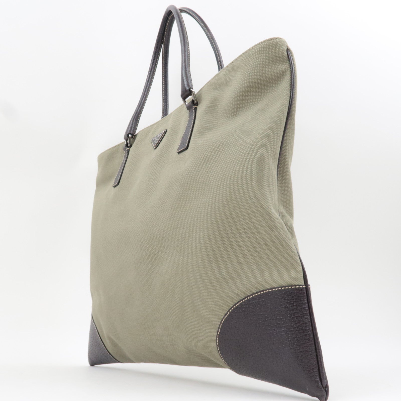 PRADA Tote Bag Canvas Leather Khaki Brown BN0540