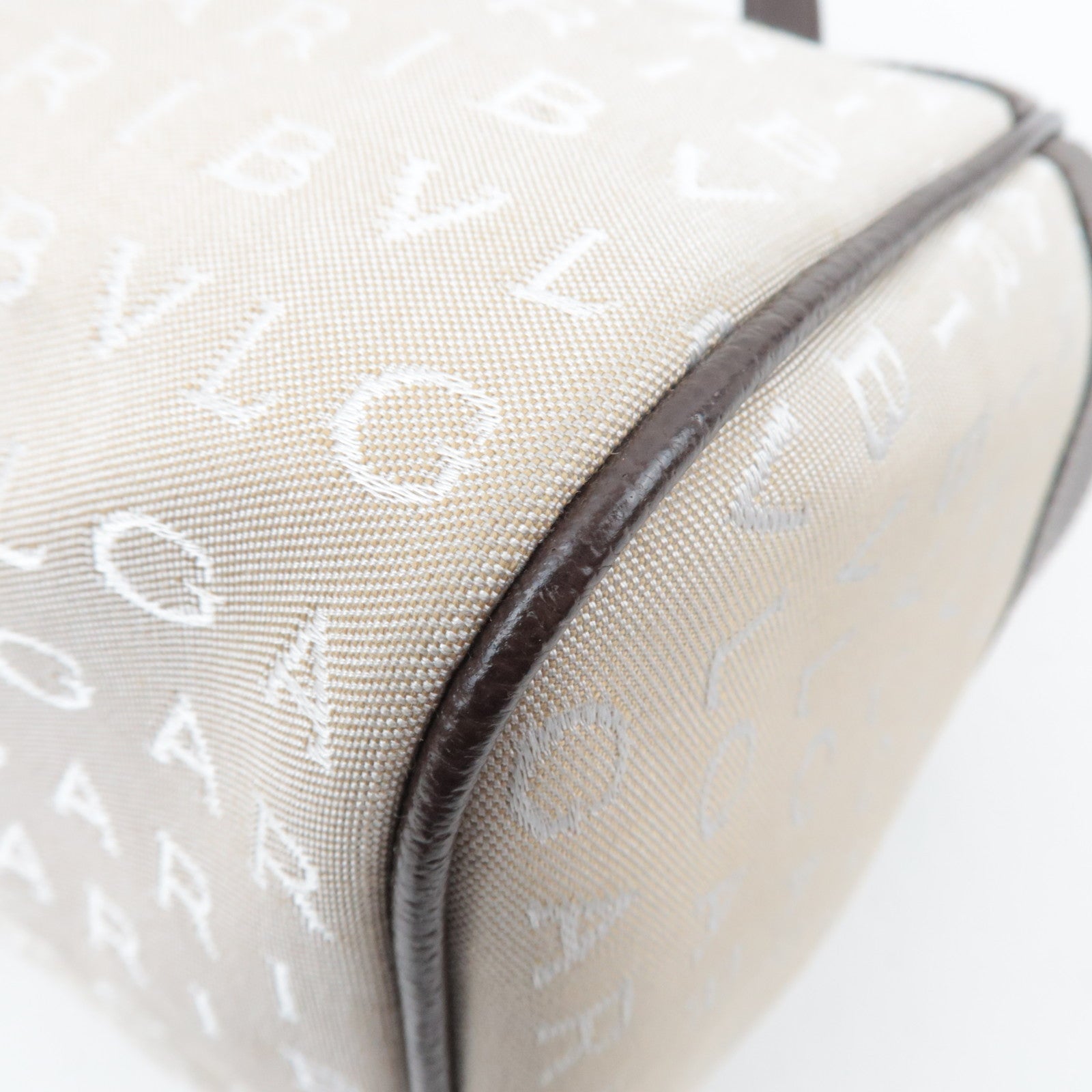 BVLGARI Logomania Canvas Leather Handbag Beige Brown