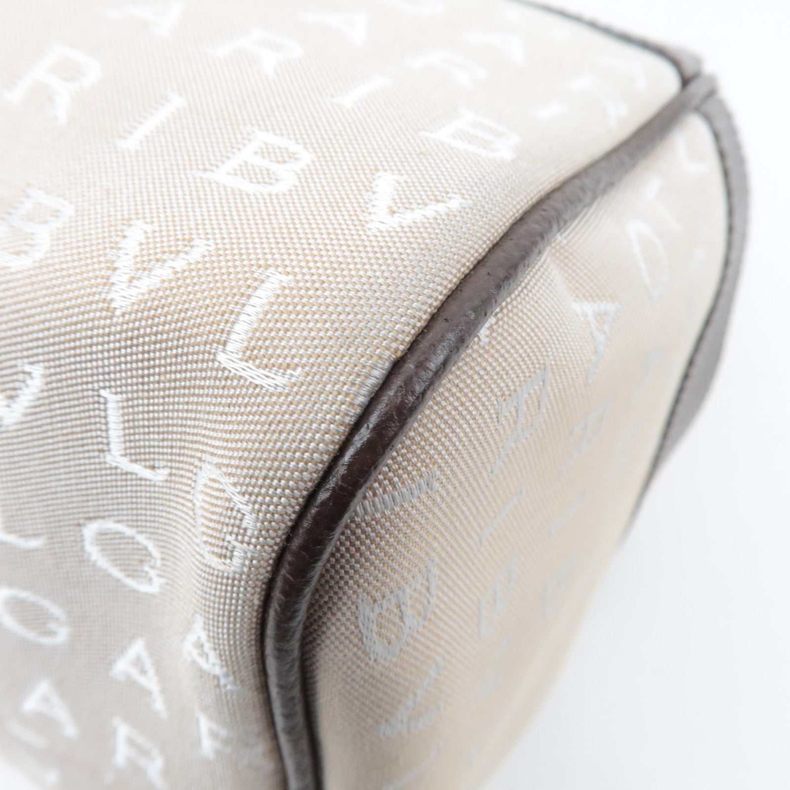 BVLGARI Logomania Canvas Leather Handbag Beige Brown