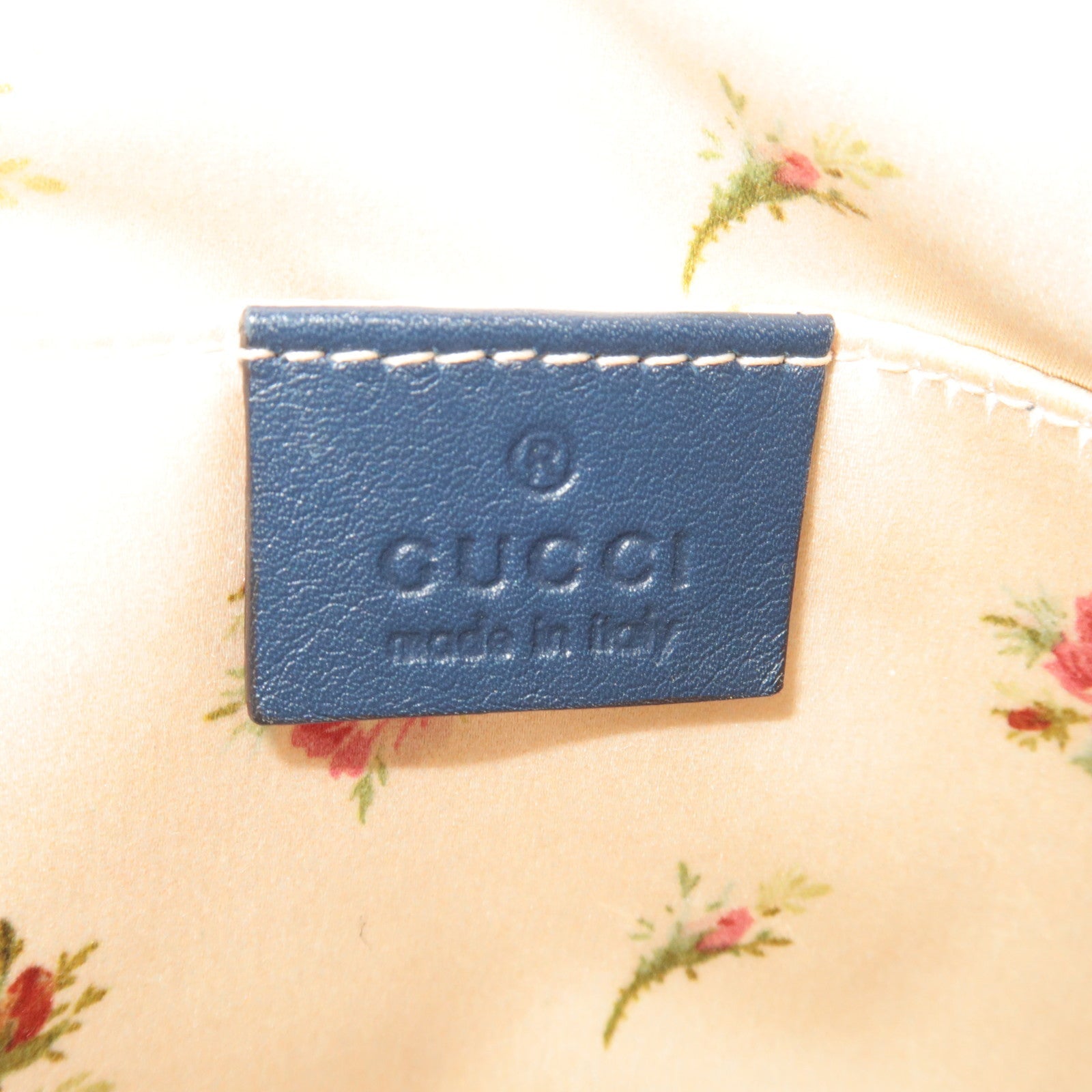 GUCCI GG Marmont Faux Pearl Chain Shoulder Bag Denim Leather Blue 447632