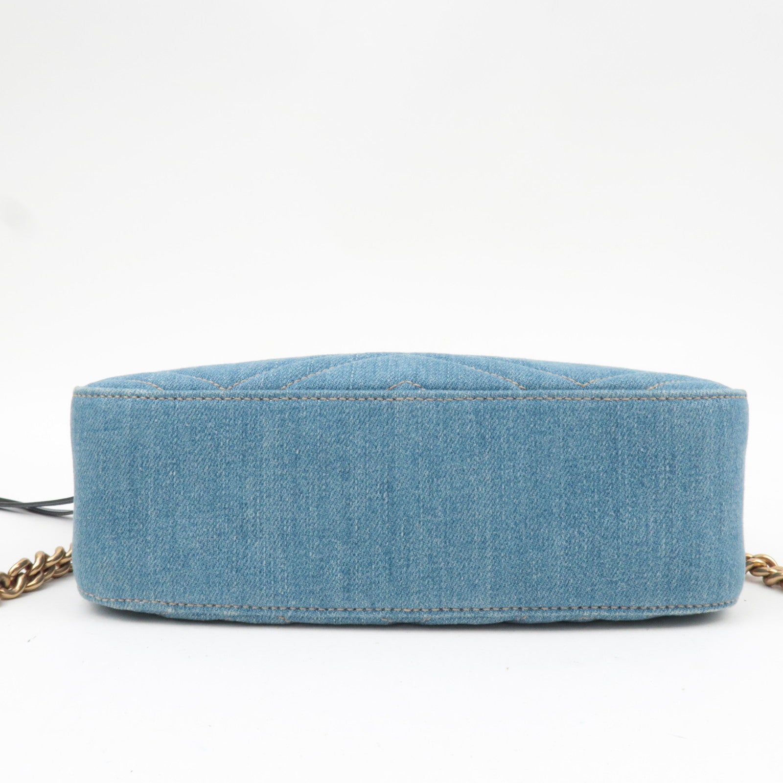 GUCCI GG Marmont Faux Pearl Chain Shoulder Bag Denim Leather Blue 447632