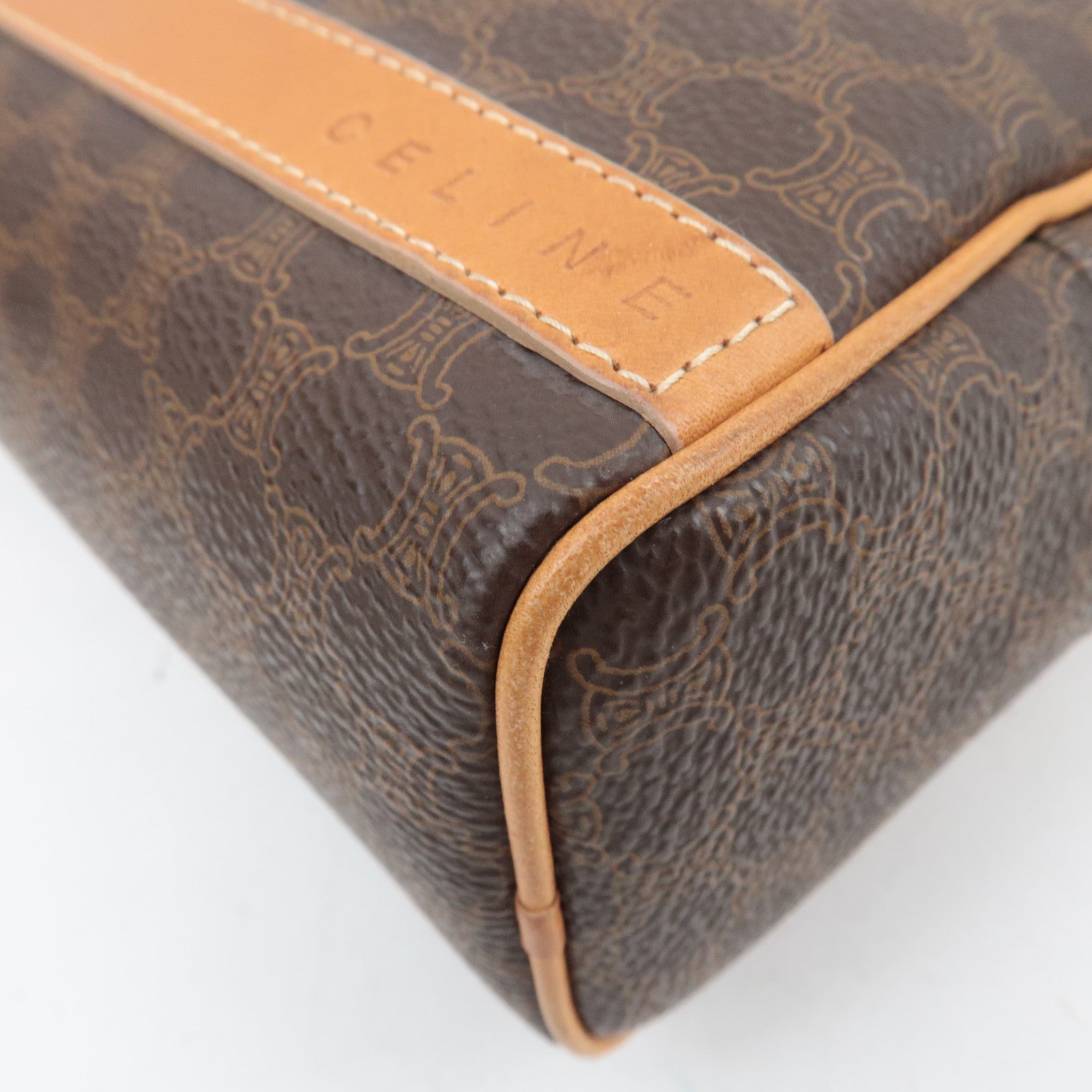 CELINE Macadam PVC Leather Cosmetic Pouch Brown