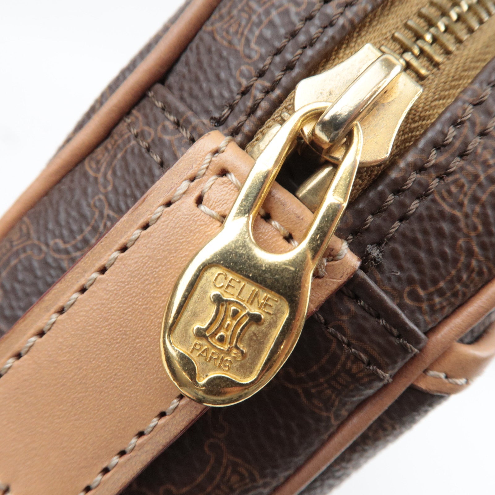 CELINE Macadam PVC Leather Clutch Bag Brown