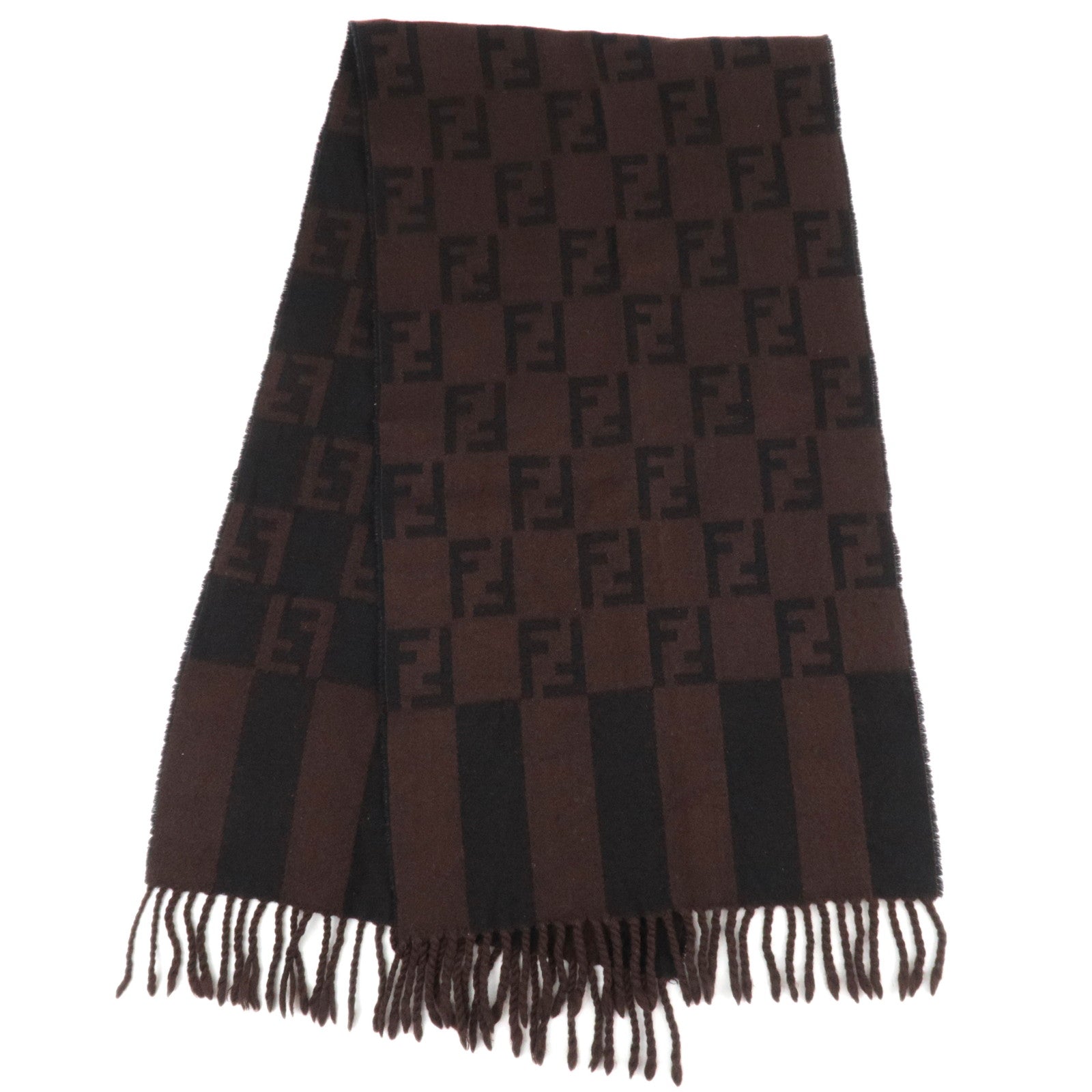 FENDI Zucca 100% Wool Scarf Brown Black85211