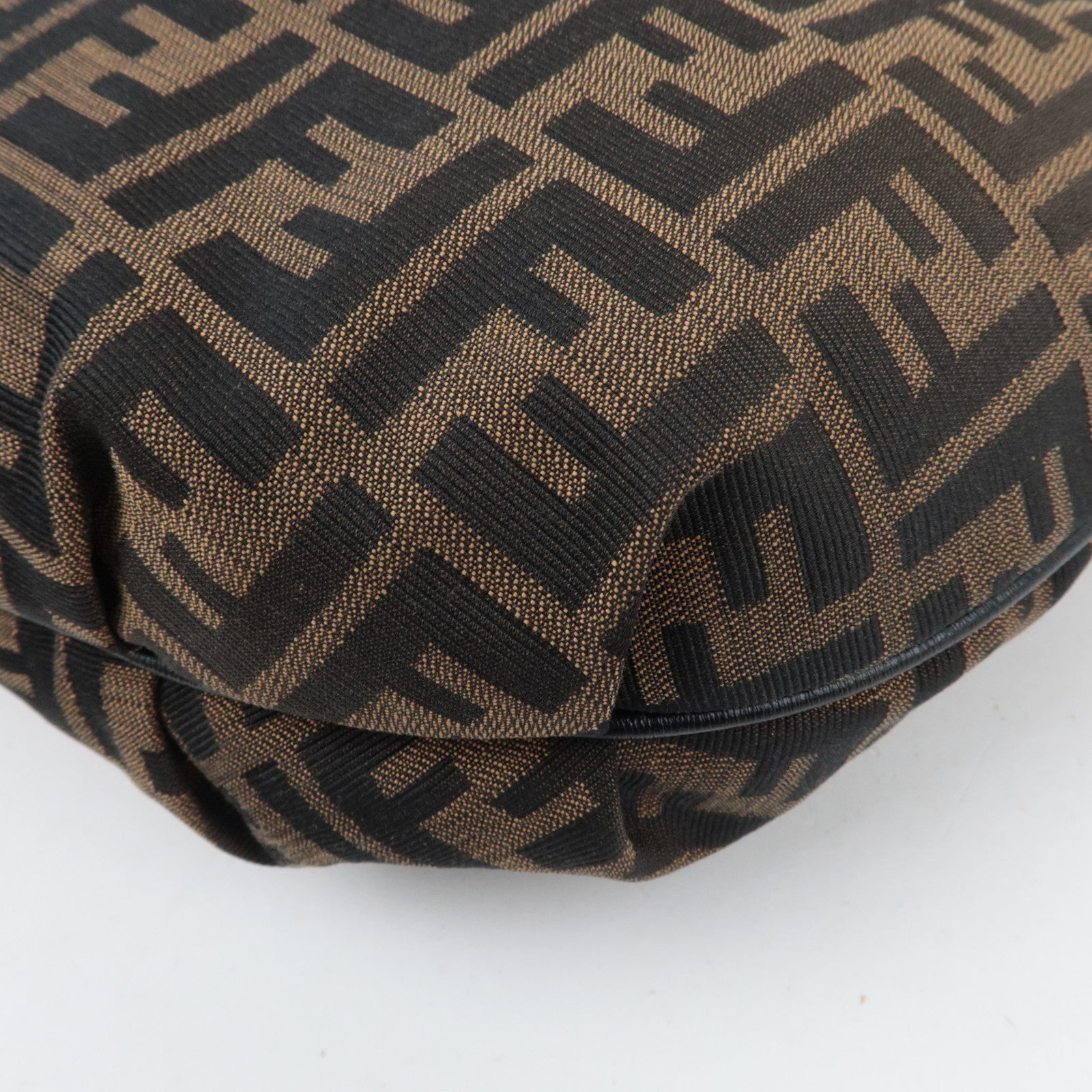 FENDI Zucca Canvas Leather Hobo Shoulder Bag Brown