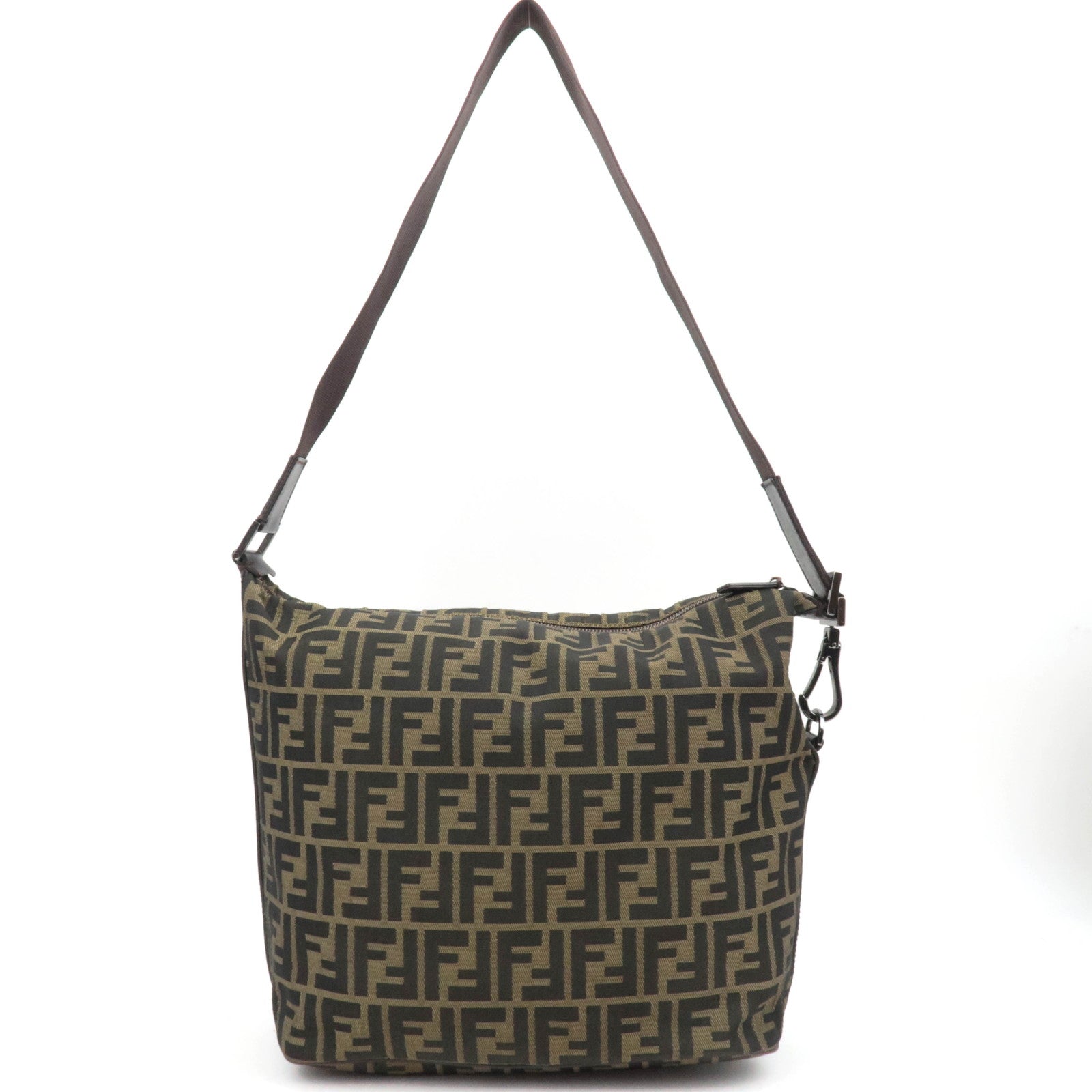 FENDI Zucca Canvas Leather Shoulder Bag Khaki 7VA003