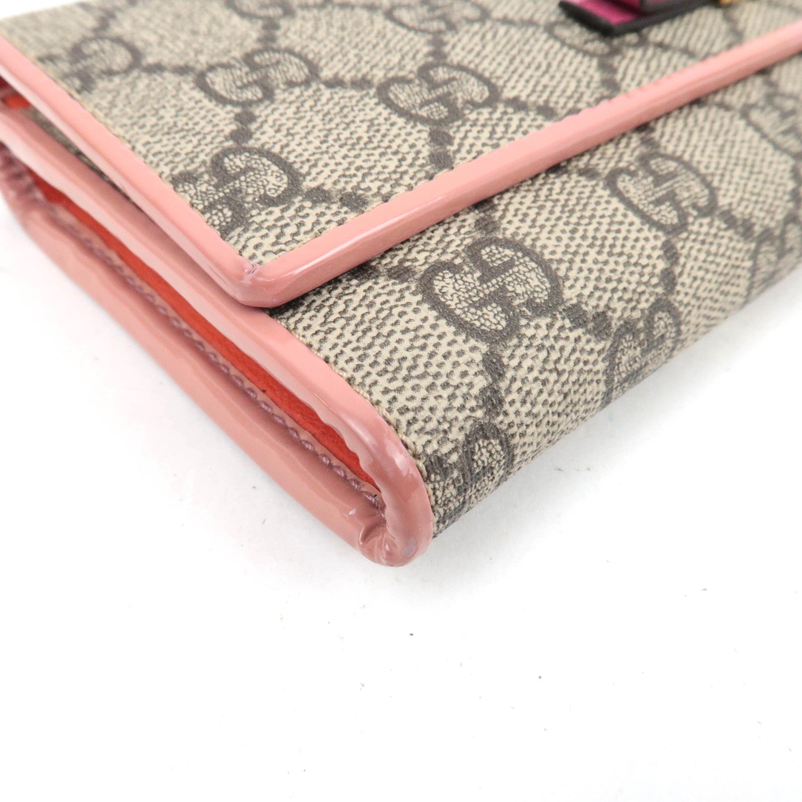 GUCCI Ribbon GG Supreme Long Wallet Beige Pink 388679