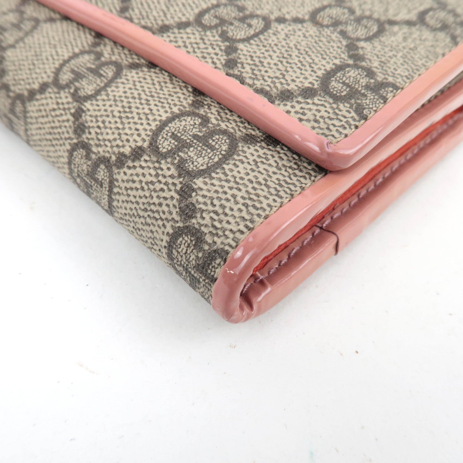 GUCCI Ribbon GG Supreme Long Wallet Beige Pink 388679