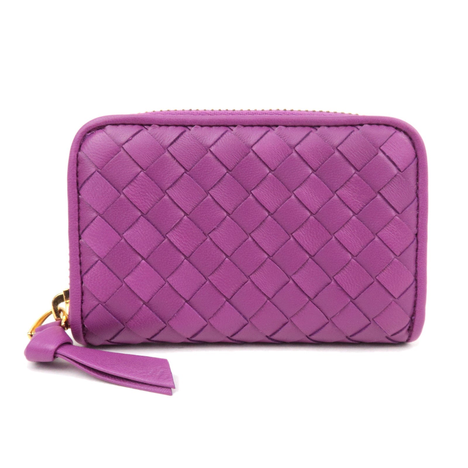 BOTTEGA VENETA Intrecciato Round Zipper Small Leather Wallet Purple 11407585241
