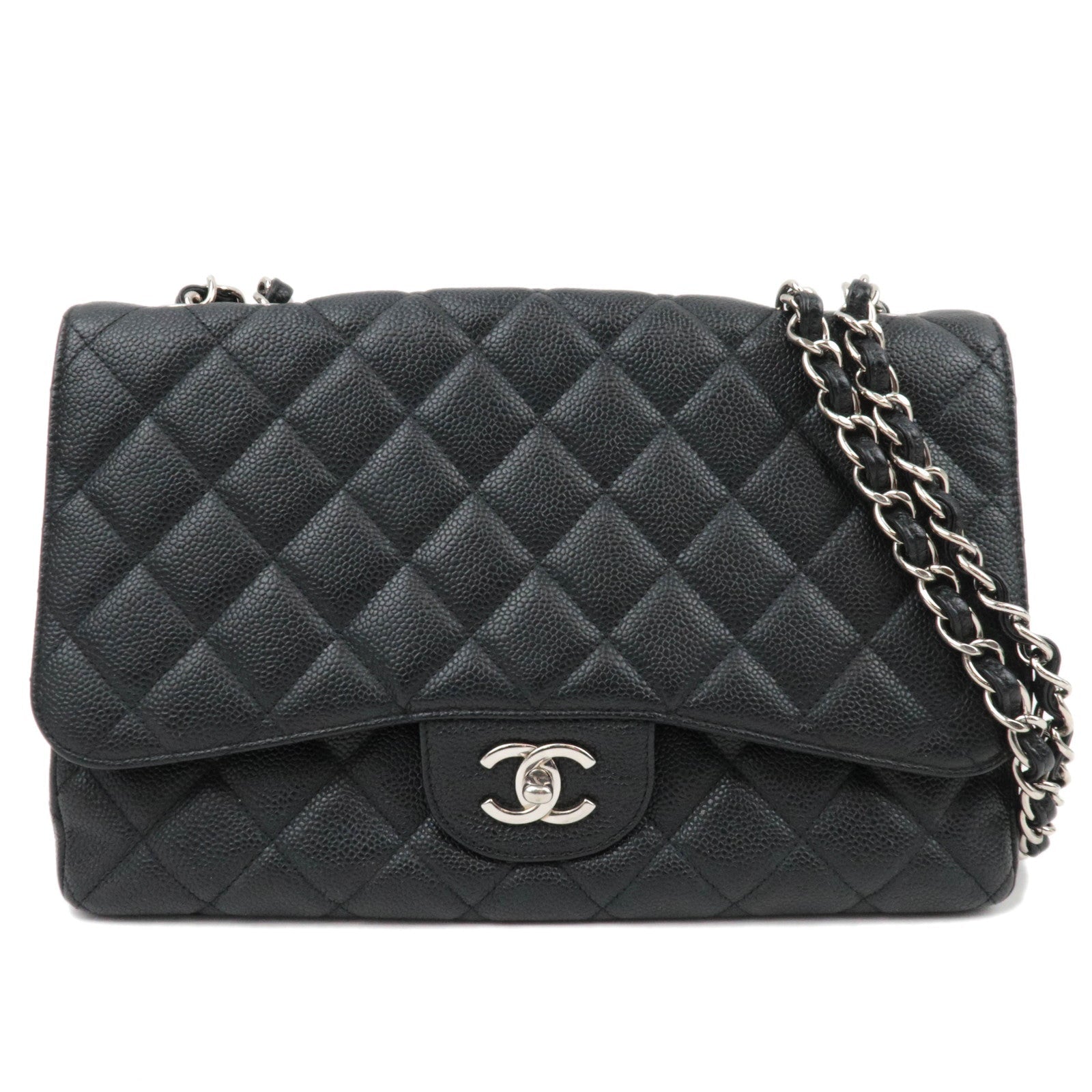 CHANEL Jumbo Matelasse 30 Caviarskin Black Silver HDW85248