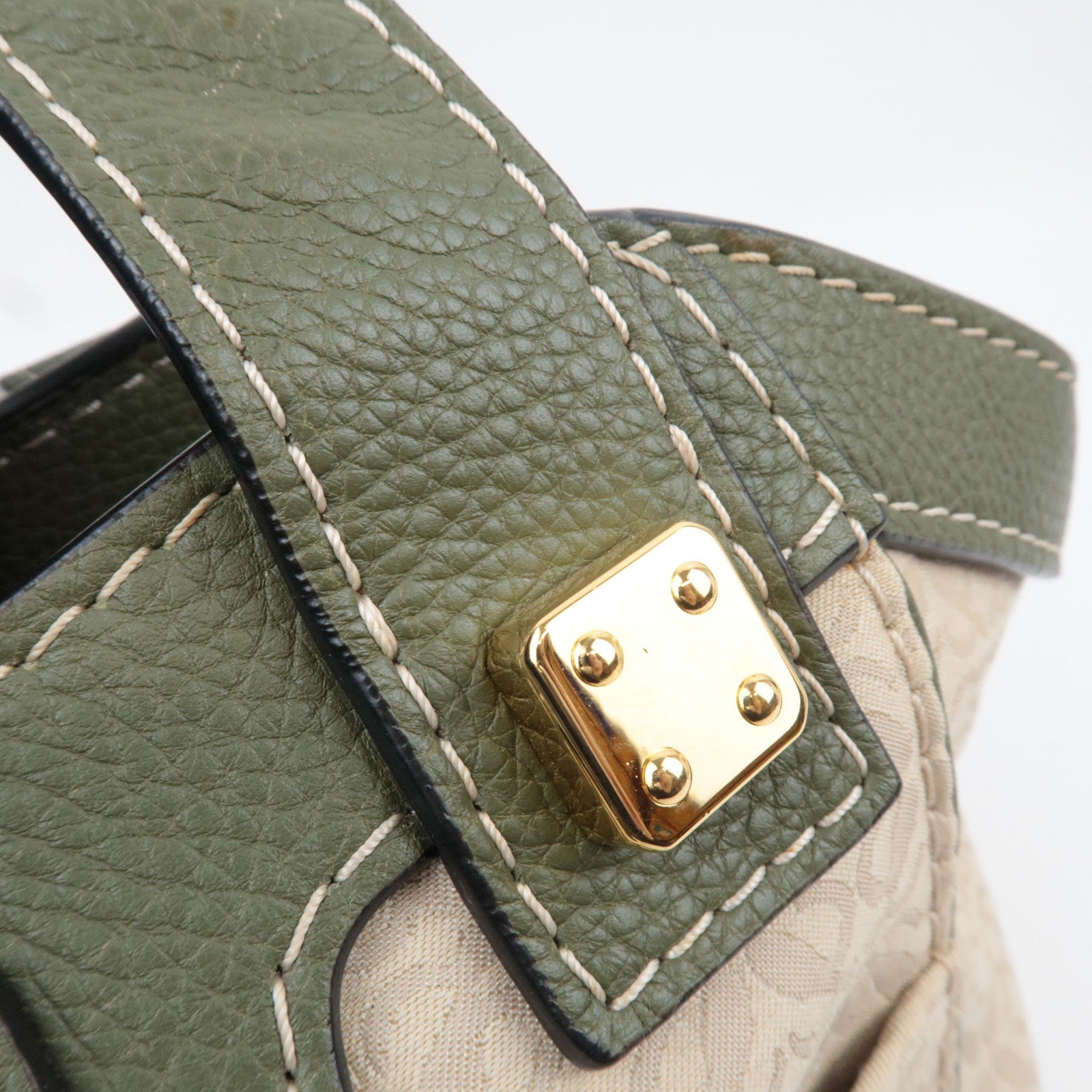 LOEWE New Road Canvas Leather Handbag Beige Khaki