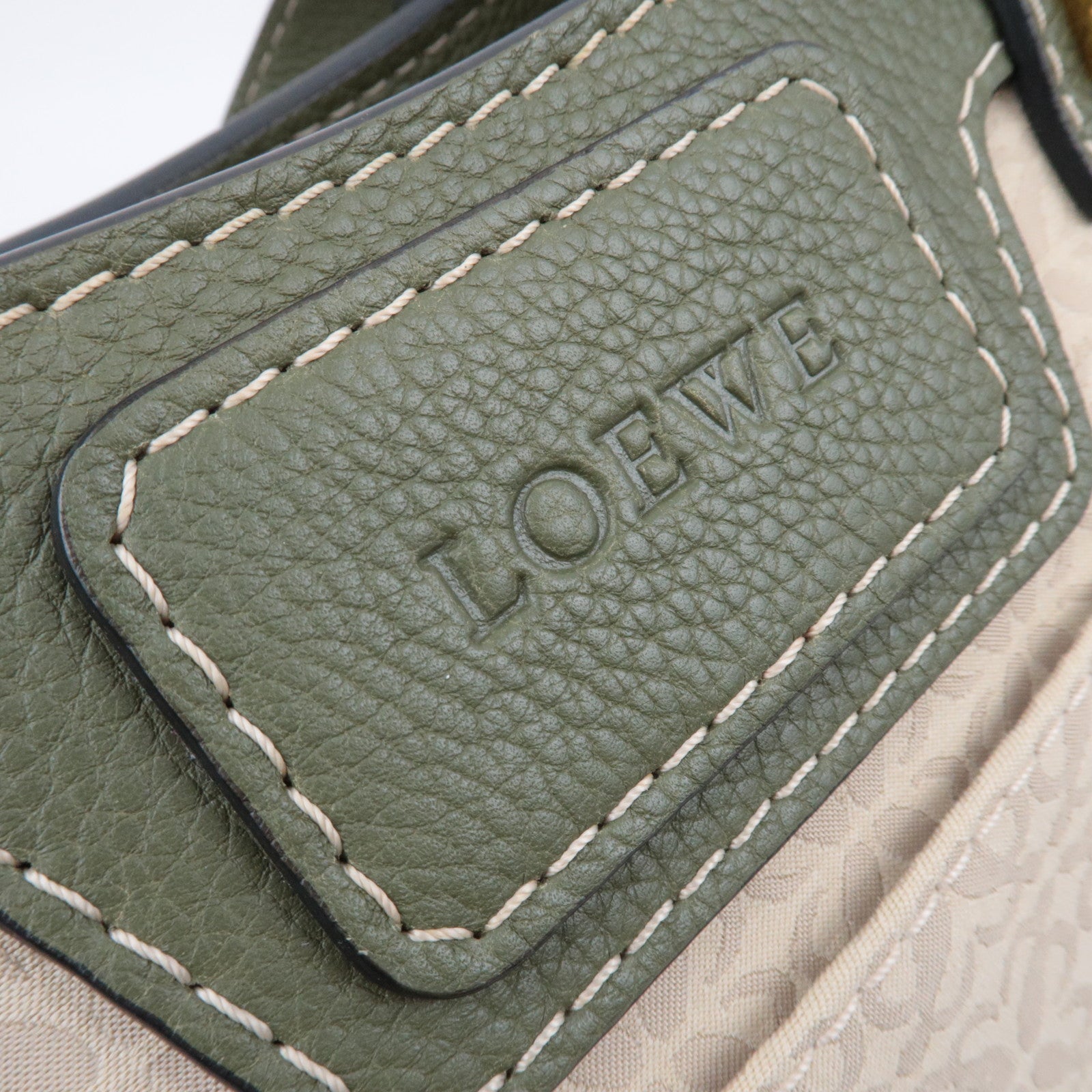 LOEWE New Road Canvas Leather Handbag Beige Khaki