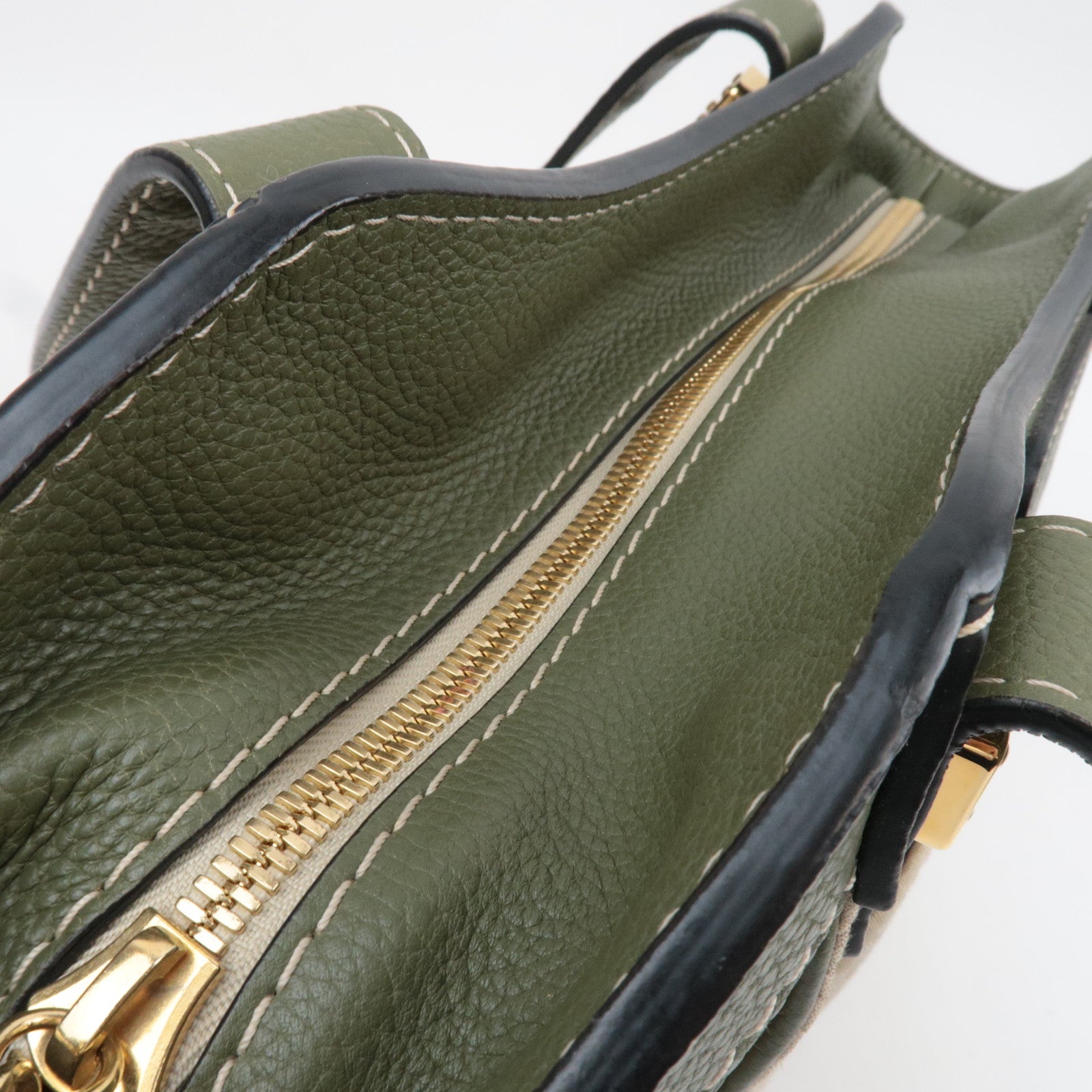 LOEWE New Road Canvas Leather Handbag Beige Khaki