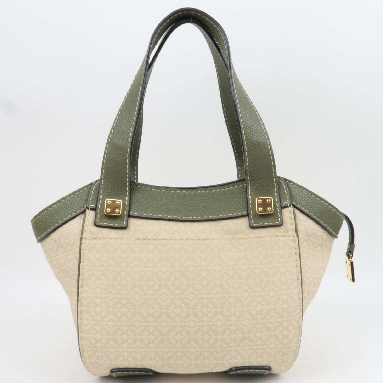 LOEWE New Road Canvas Leather Handbag Beige Khaki