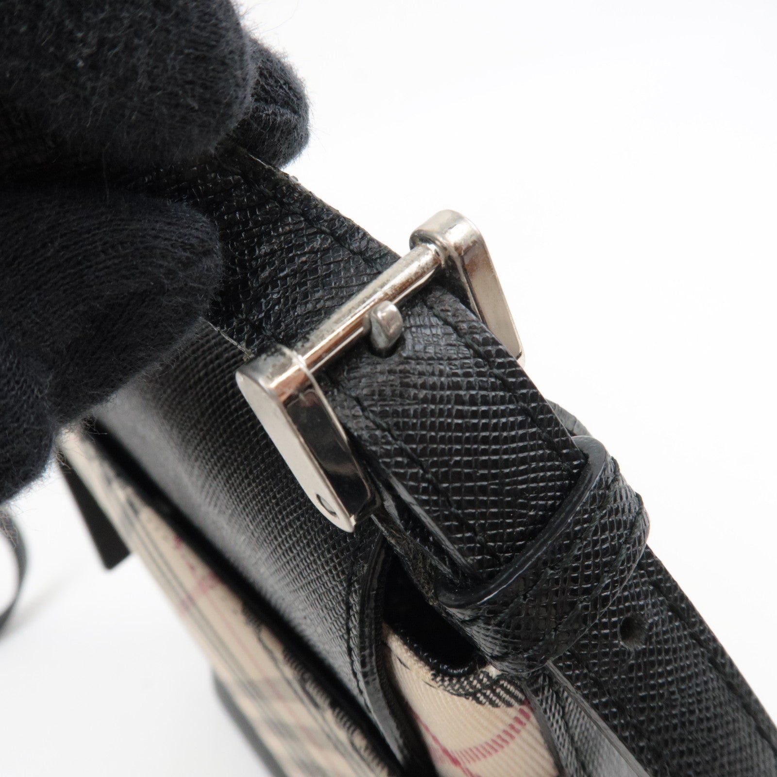 BURBERRY Nova Plaid Canvas Leather Shoulder Bag