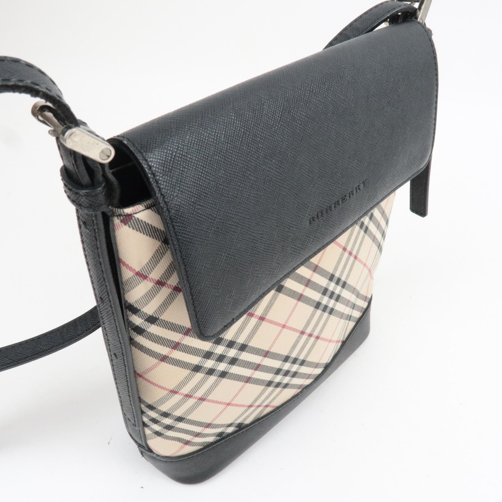 BURBERRY Nova Plaid Canvas Leather Shoulder Bag