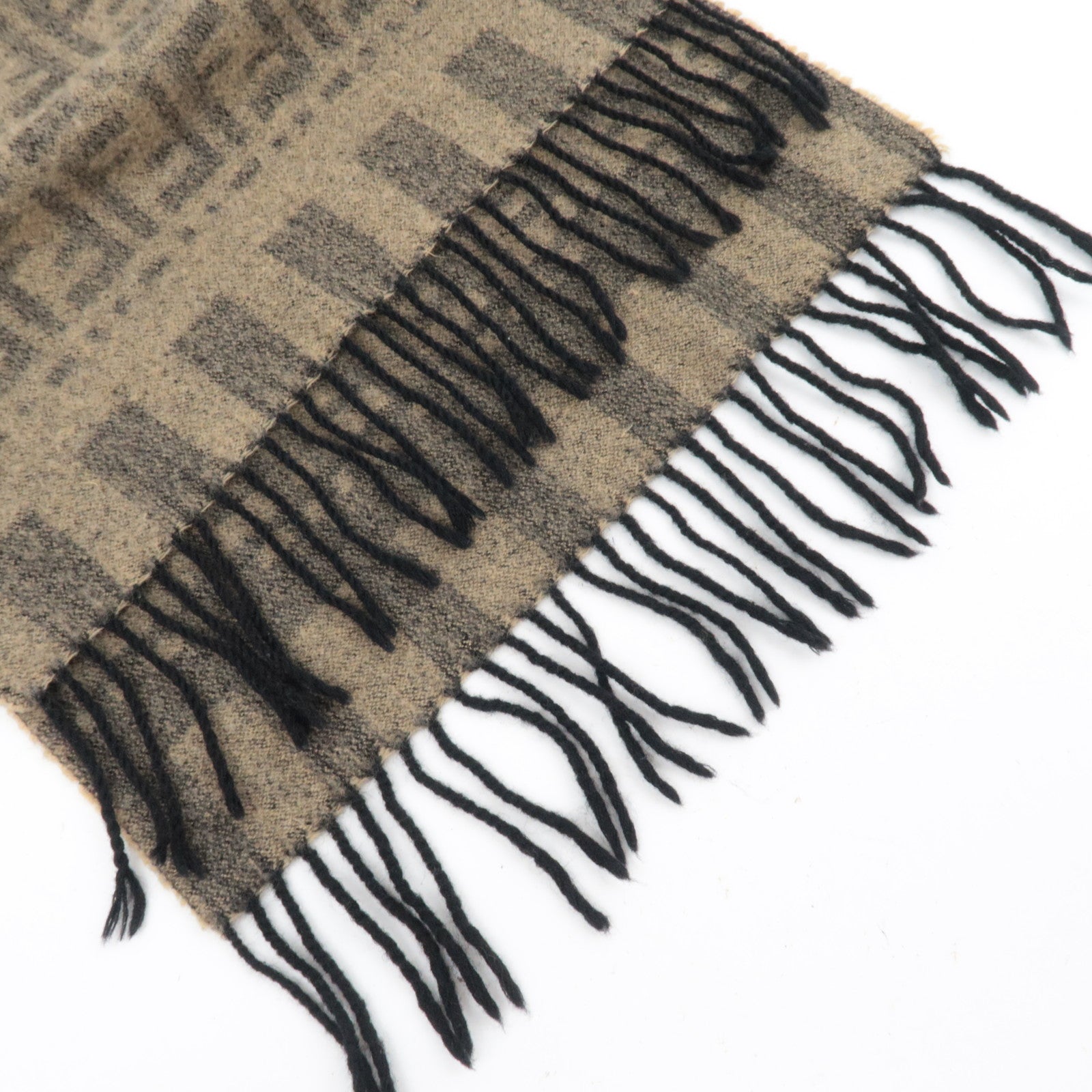 FENDI Zucca Pequin 100% Wool Scarf Beige Black