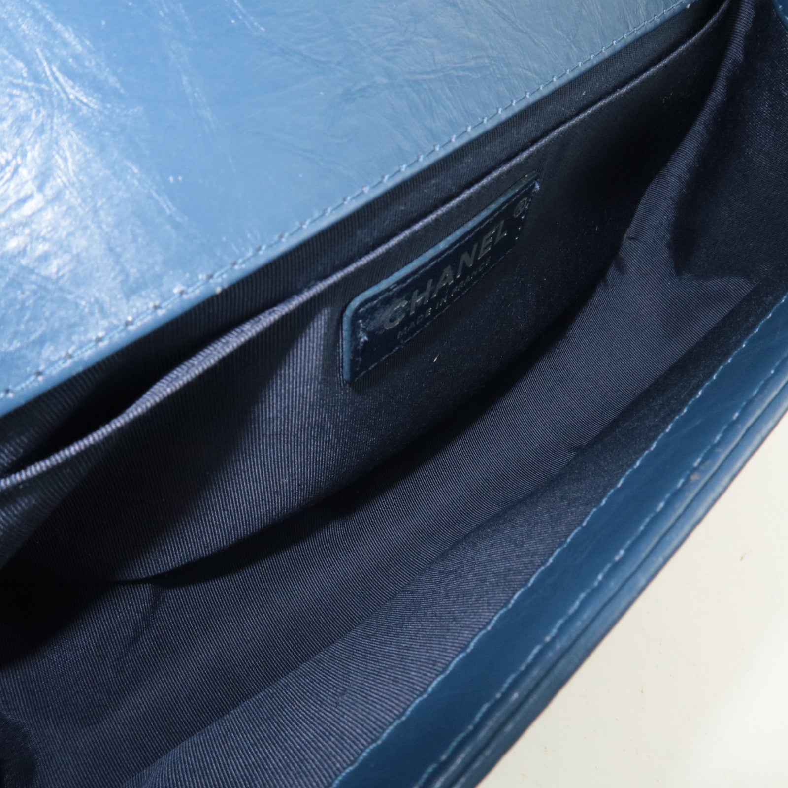 CHANEL Boy Chanel Chain Shoulder Bag Aged Calfskin Blue Silver HDW