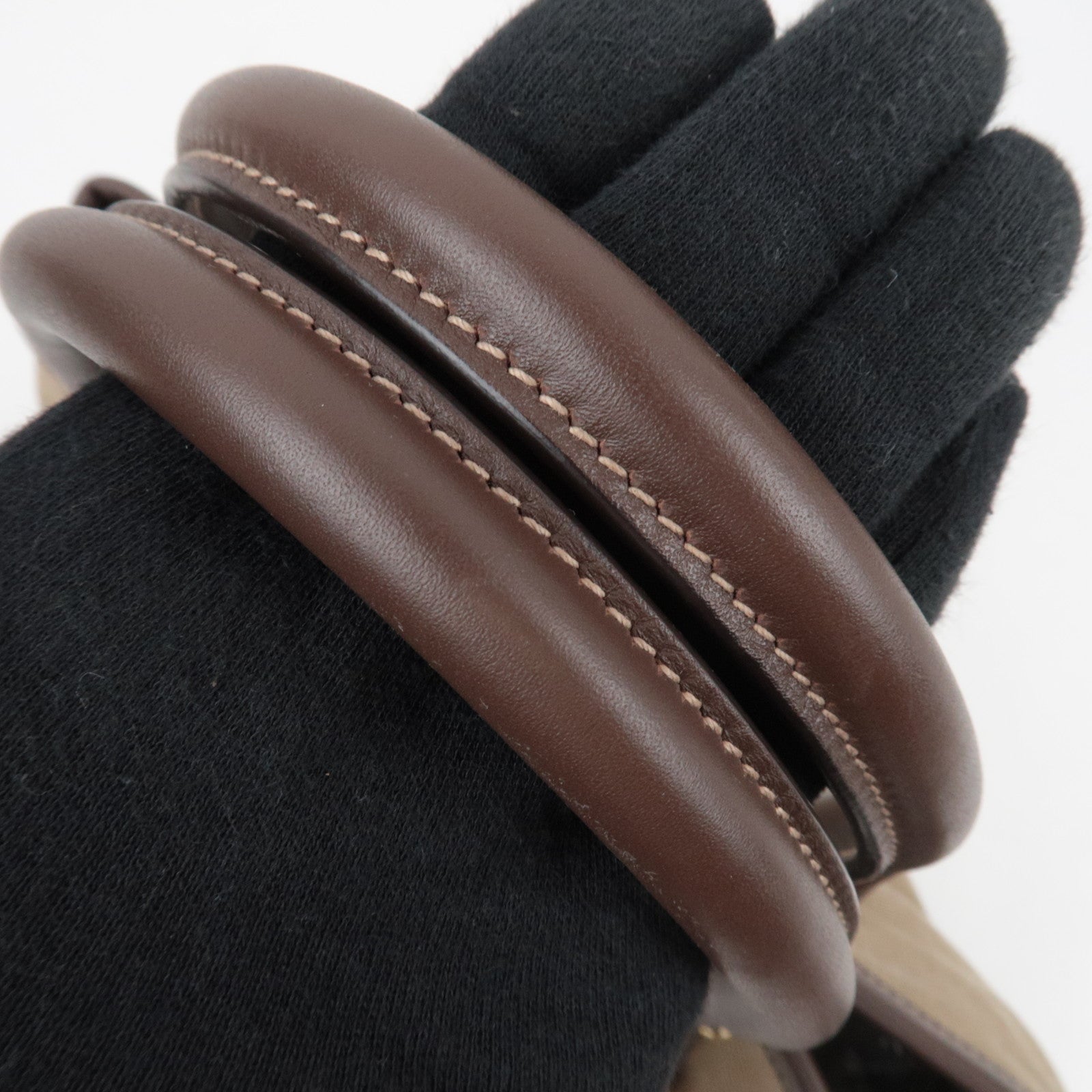 PRADA Logo Jacquard Leather 2Way Shoulder Bag Beige BN1841