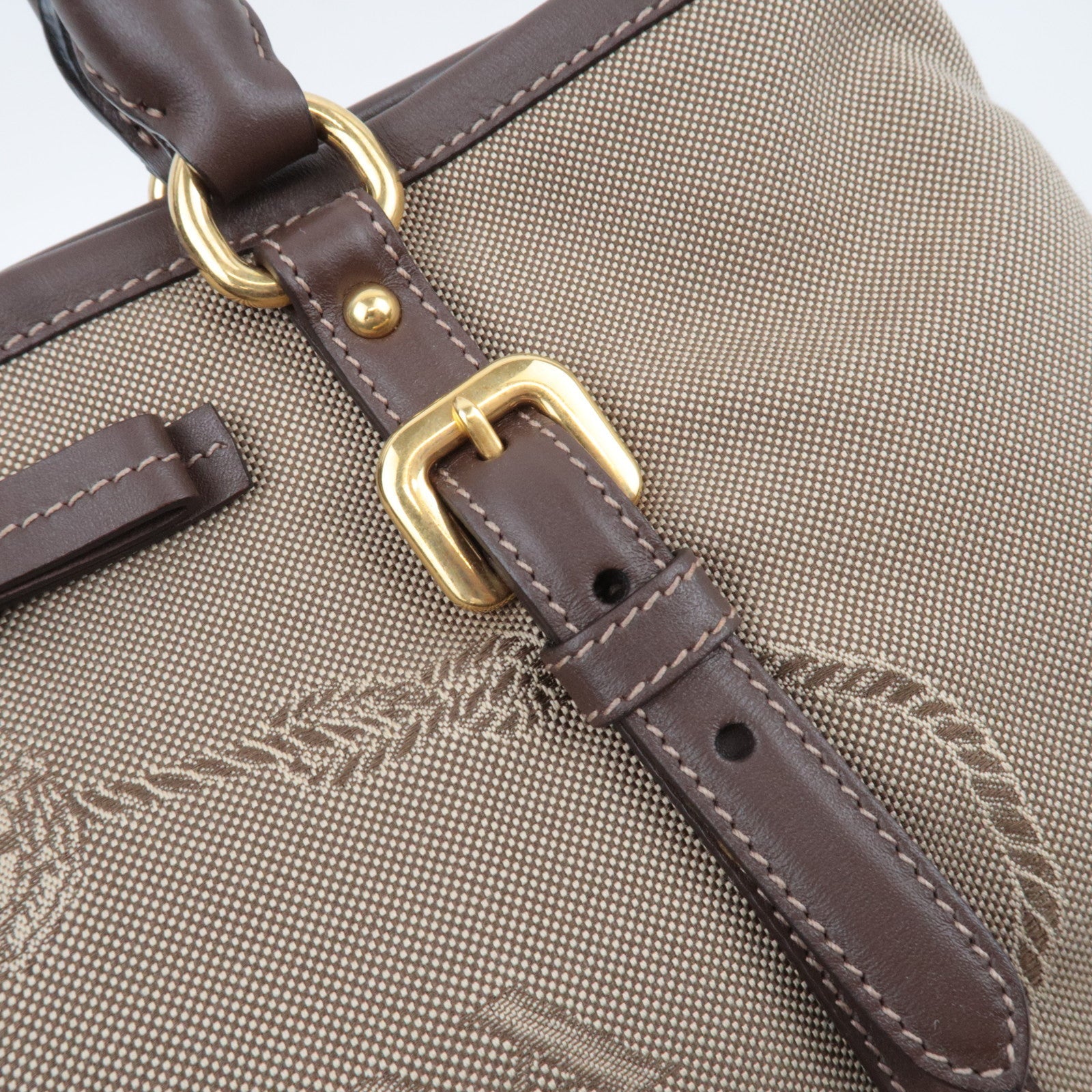 PRADA Logo Jacquard Leather 2Way Shoulder Bag Beige BN1841