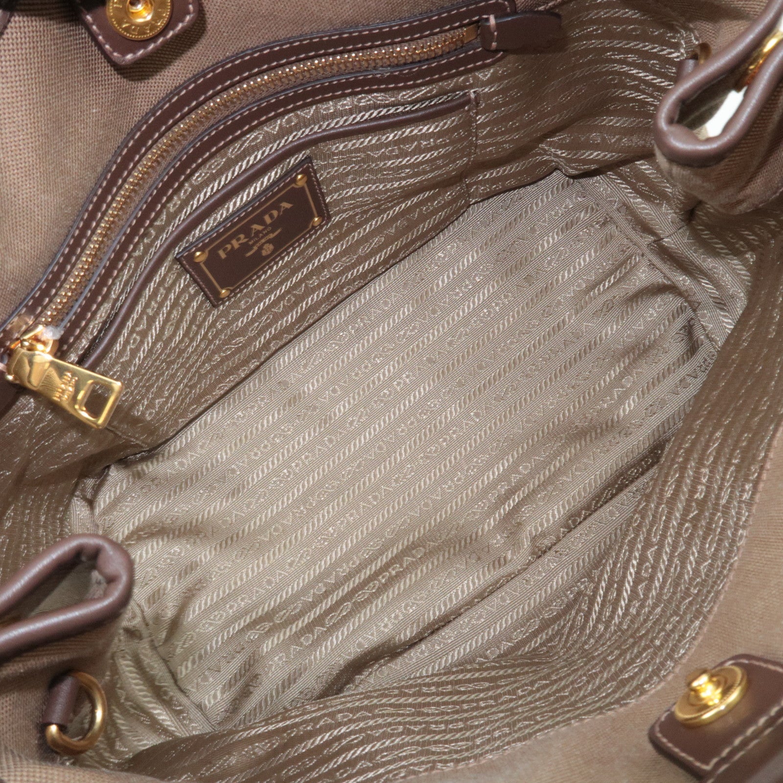 PRADA Logo Jacquard Leather 2Way Shoulder Bag Beige BN1841