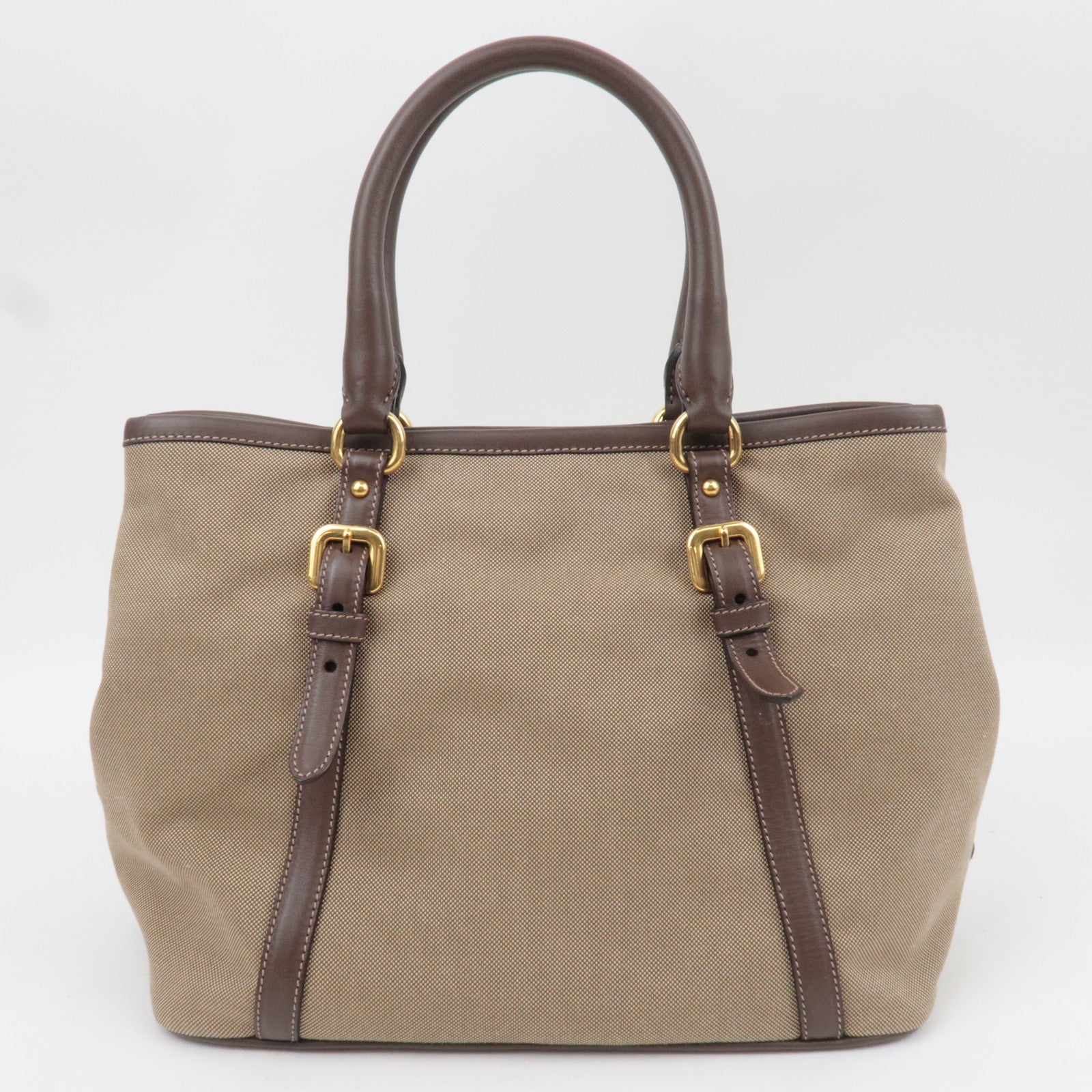 PRADA Logo Jacquard Leather 2Way Shoulder Bag Beige BN1841