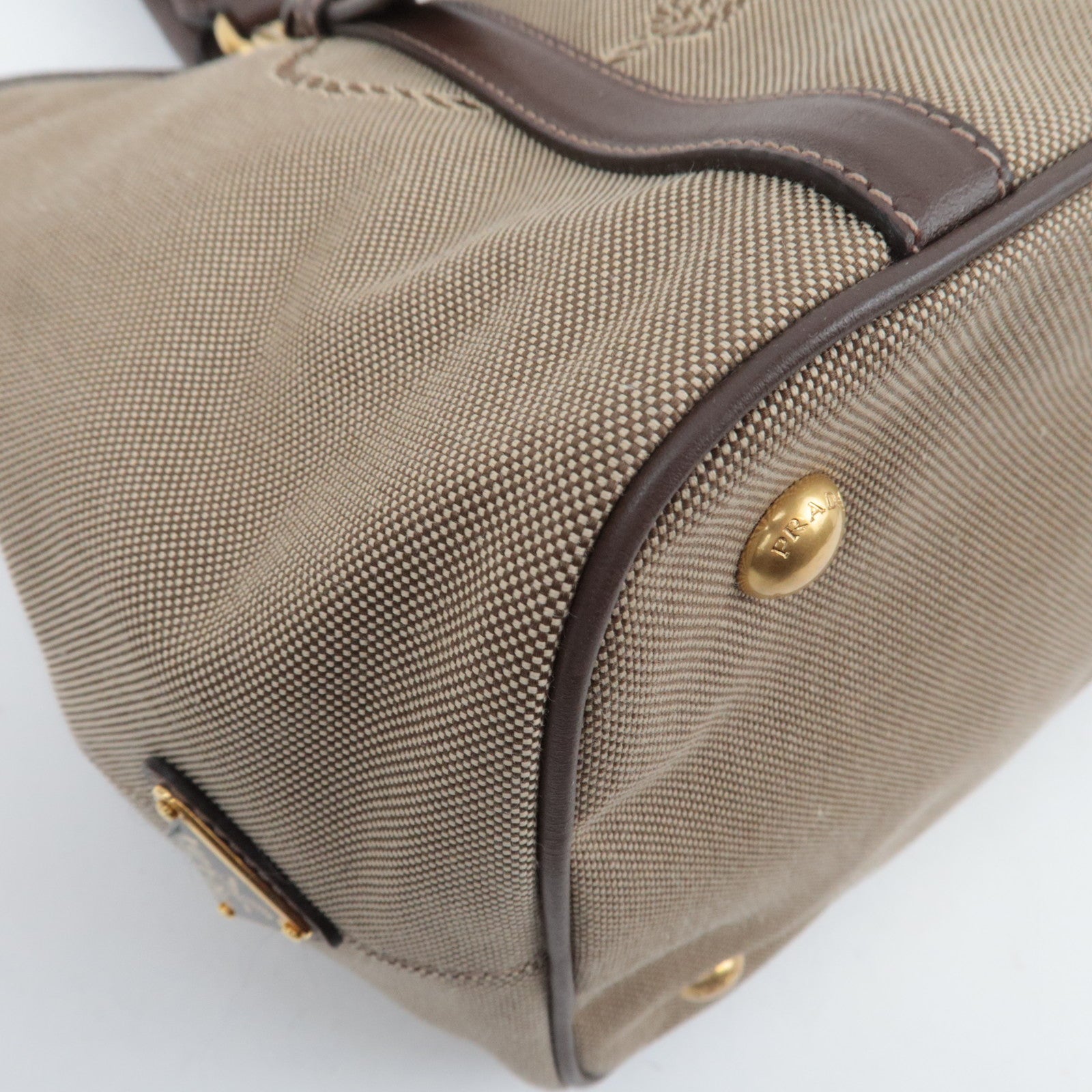 PRADA Logo Jacquard Leather 2Way Shoulder Bag Beige BN1841