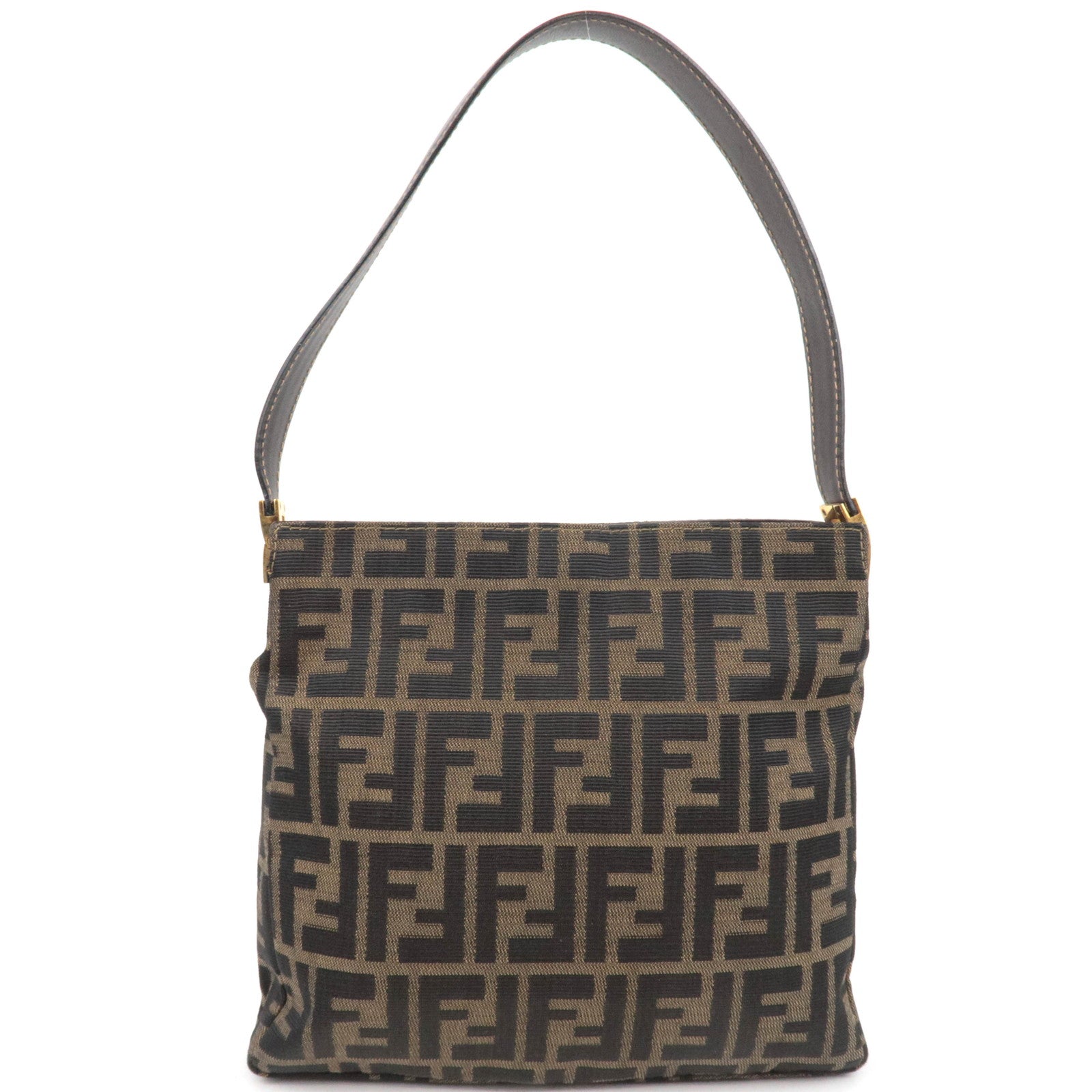 FENDI Zucca Canvas Leather Shoulder Bag Brown Black
