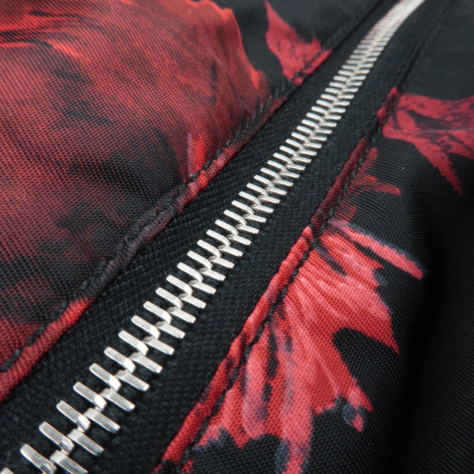 PRADA Floral Print Nylon Leather 2Way Handbag Black Red BN1066