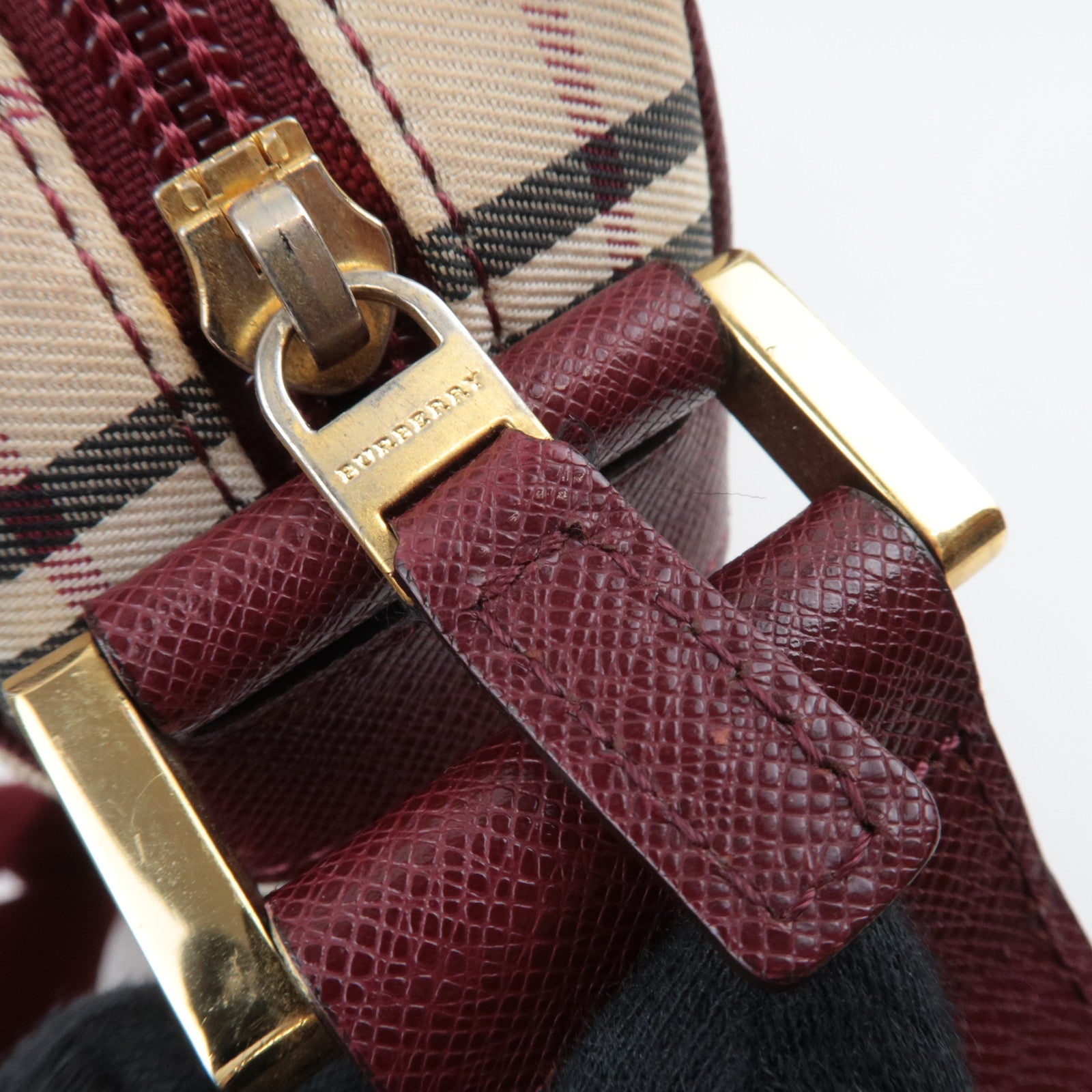 BURBERRY Nova Plaid Shoulder Bag Canvas Leather Beige Bordeaux