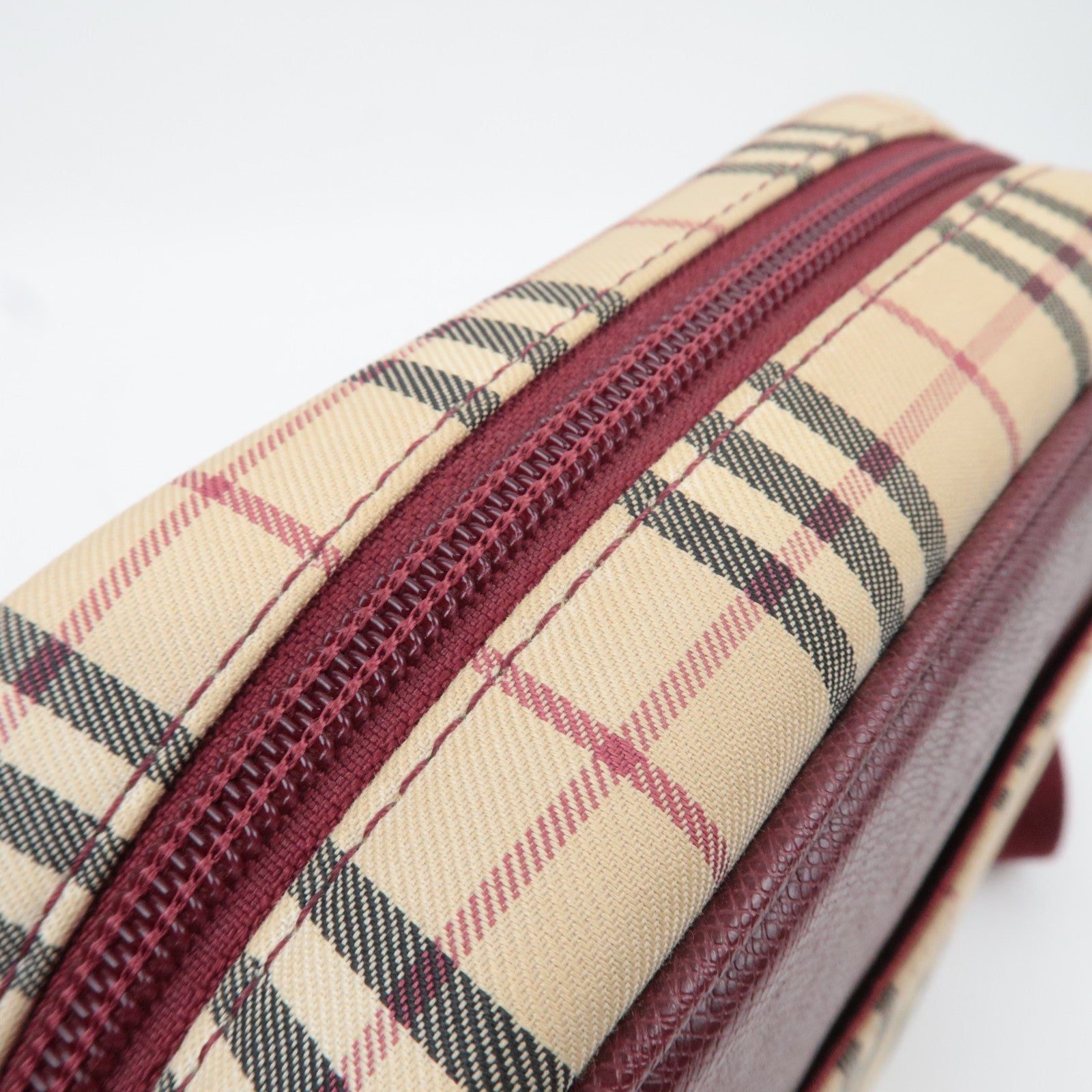 BURBERRY Nova Plaid Shoulder Bag Canvas Leather Beige Bordeaux