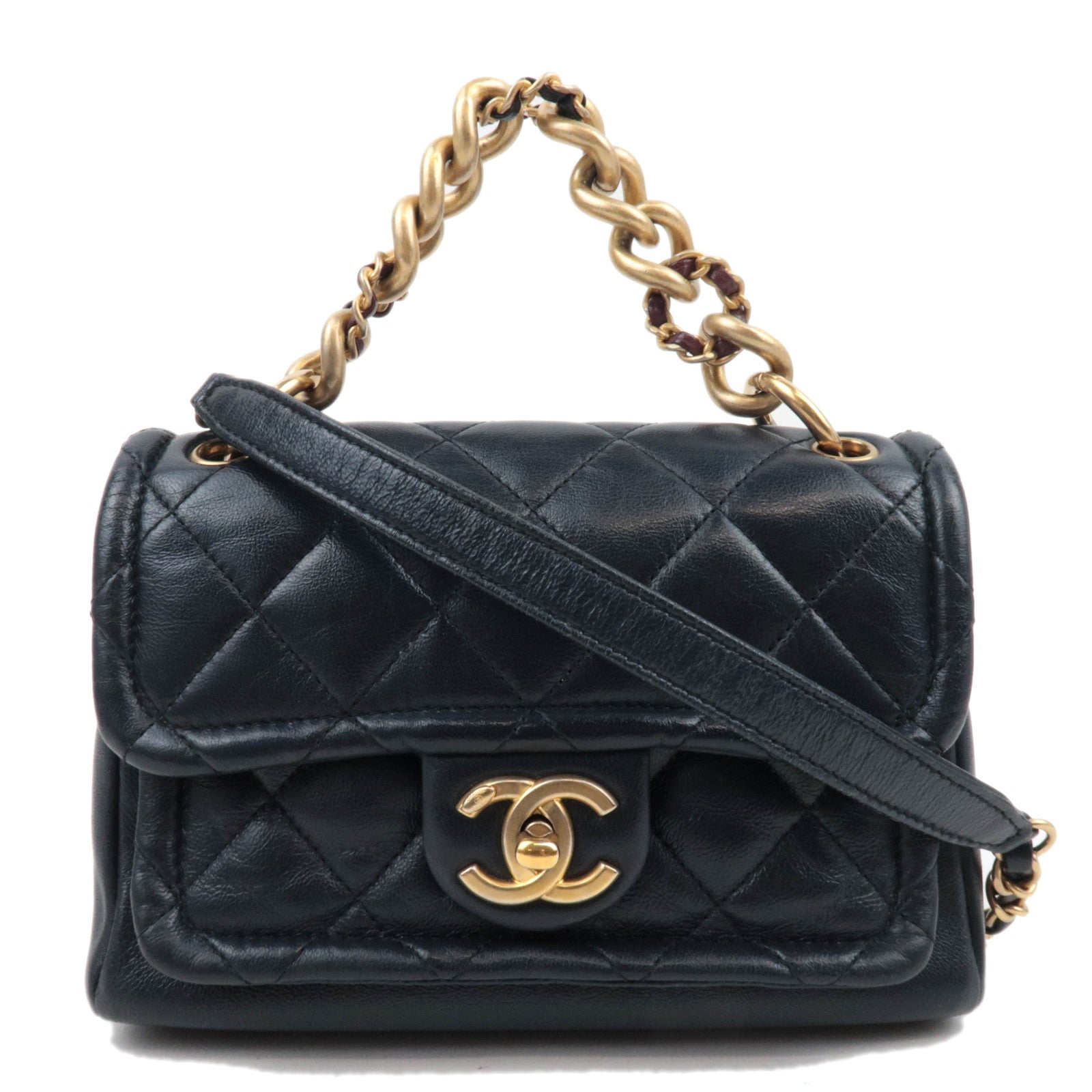 CHANEL Small Matelasse 2Way Chain Shoulder Bag Lambskin Navy85540