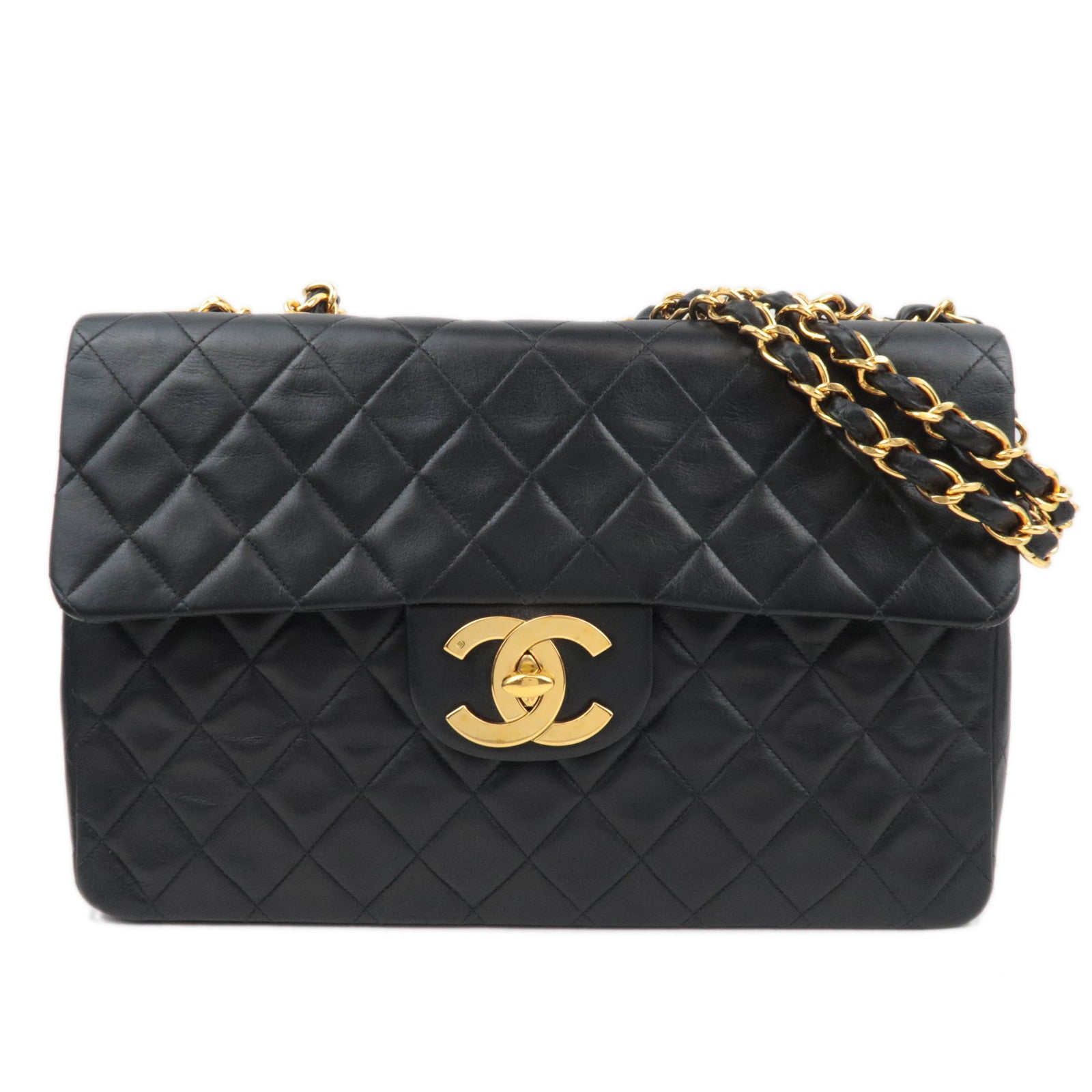 CHANEL Maxi Matelasse 34 Chain Shoulder Bag Lambskin Black 036829785546