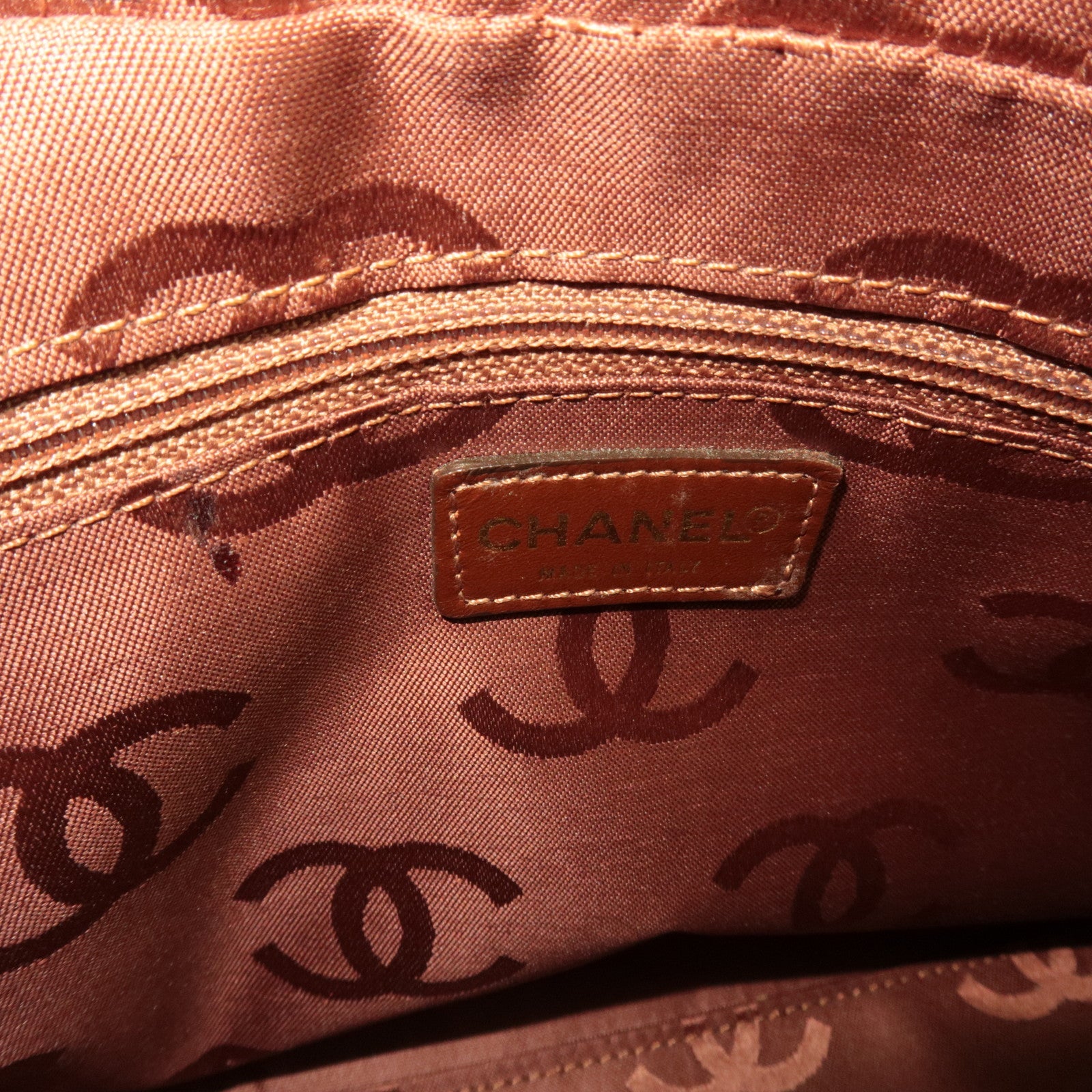 CHANEL Wild Stitch Chain Leather Shoulder Bag Brown