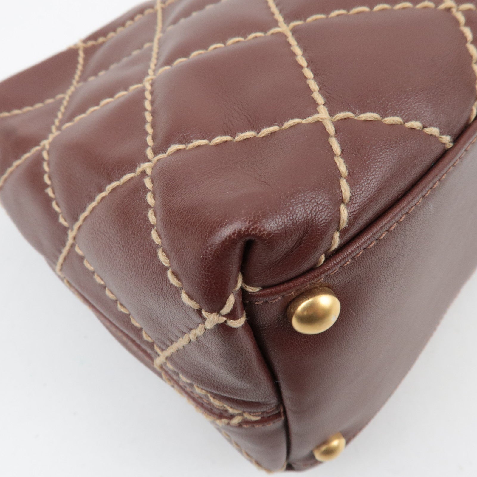 CHANEL Wild Stitch Chain Leather Shoulder Bag Brown