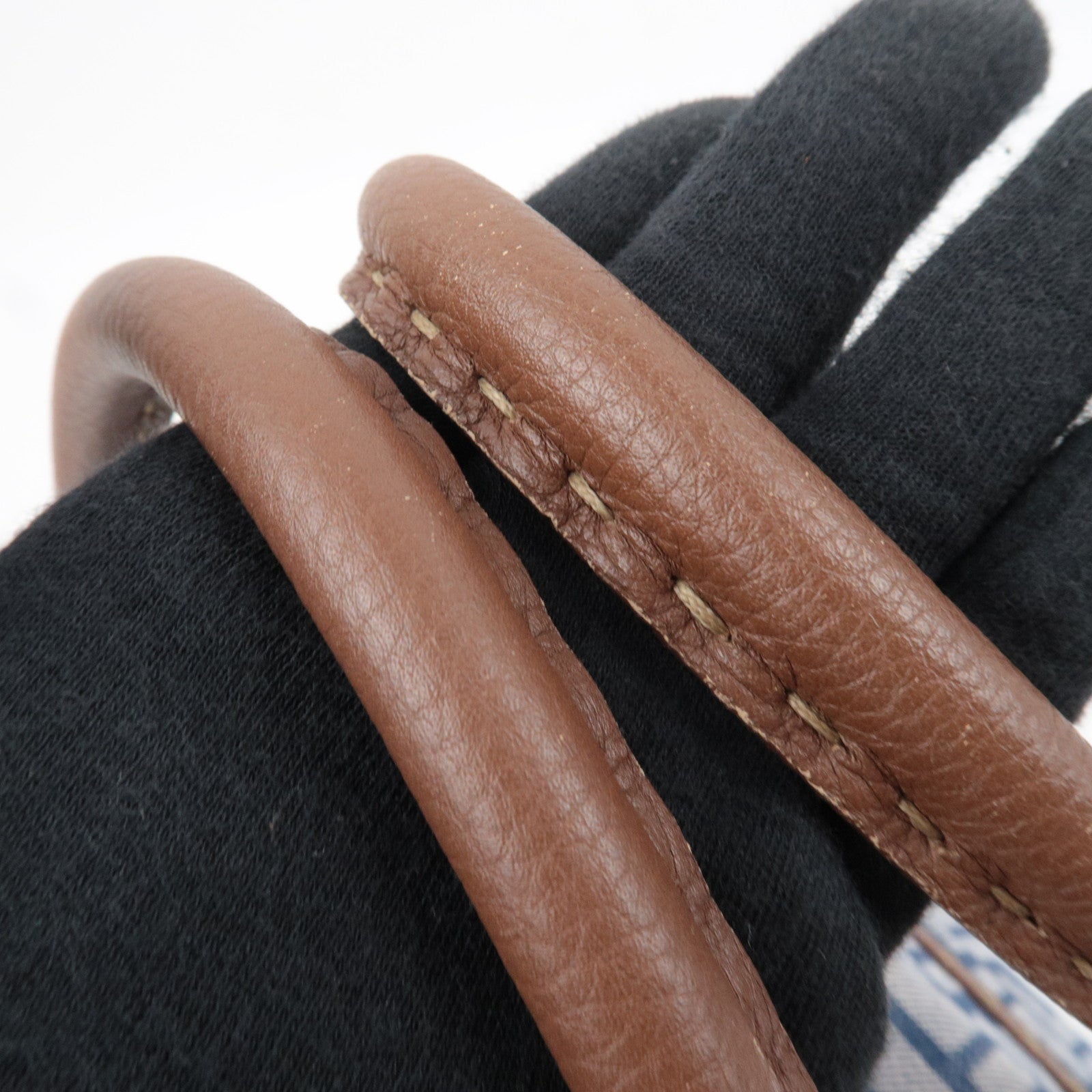 FENDI Selleria Zucca Linda Canvas Leather Handbag Blue 8BR547