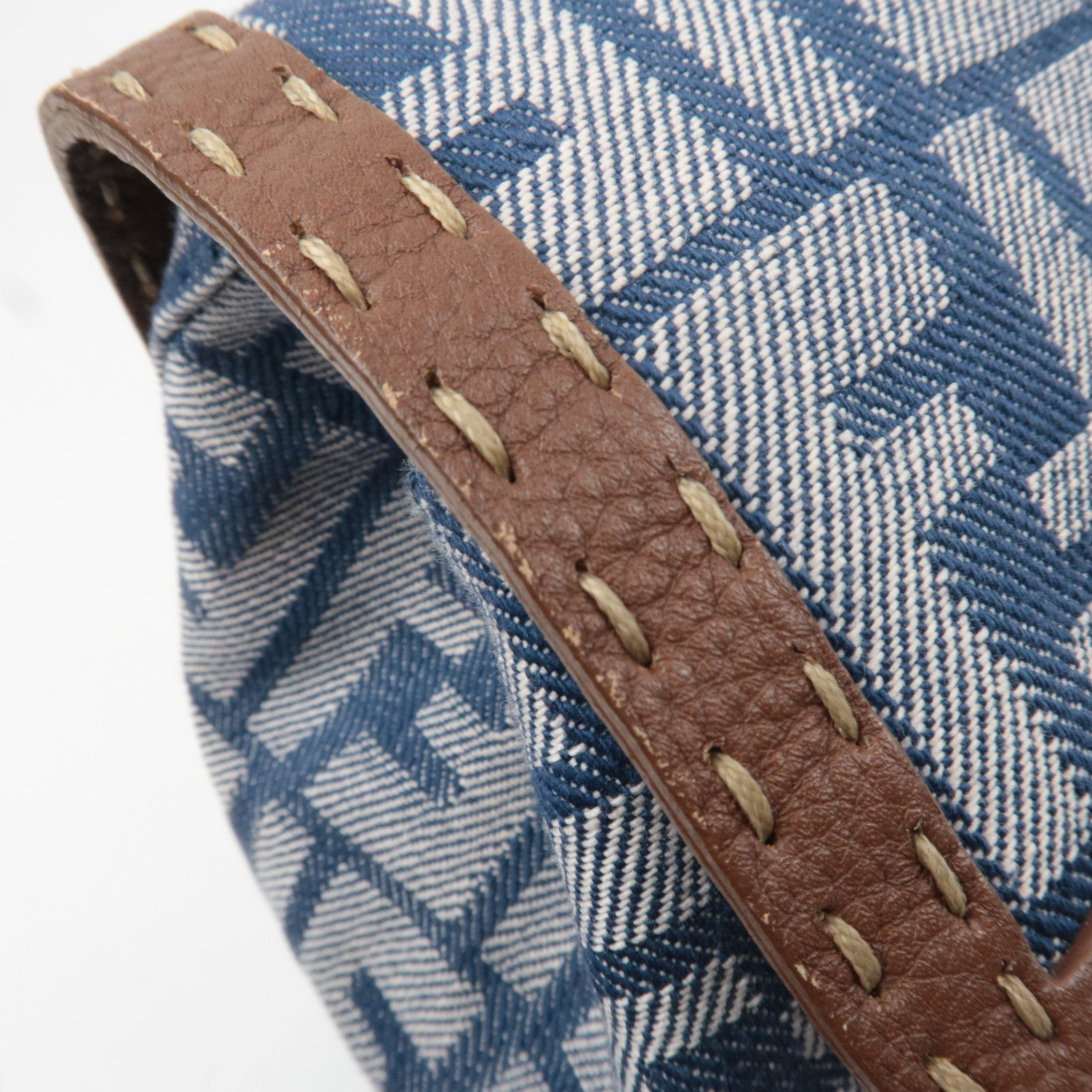 FENDI Selleria Zucca Linda Canvas Leather Handbag Blue 8BR547