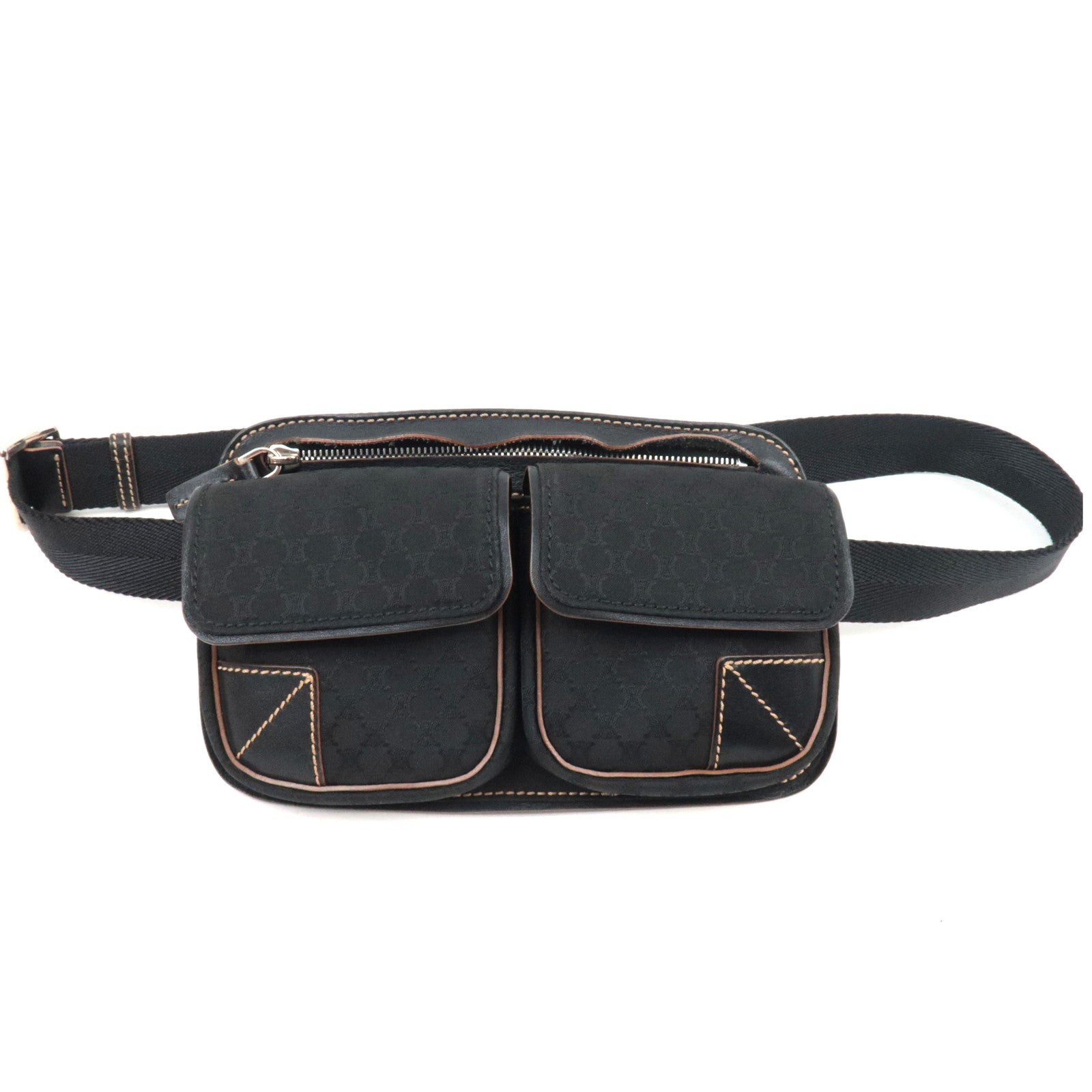 CELINE Macadam Canvas Leather Waist Bag Black85569
