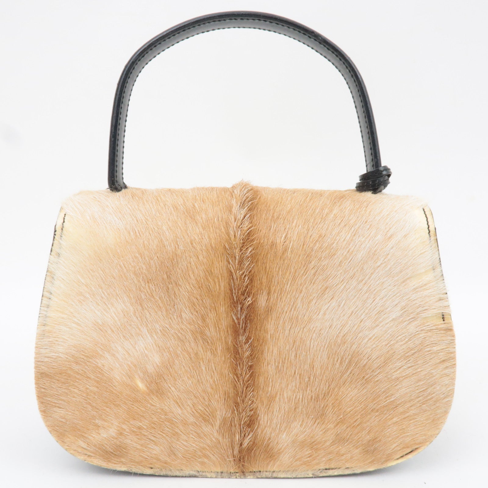 GUCCI Unborn Calf Leather Top Handle Handbag Beige Black 000.1838