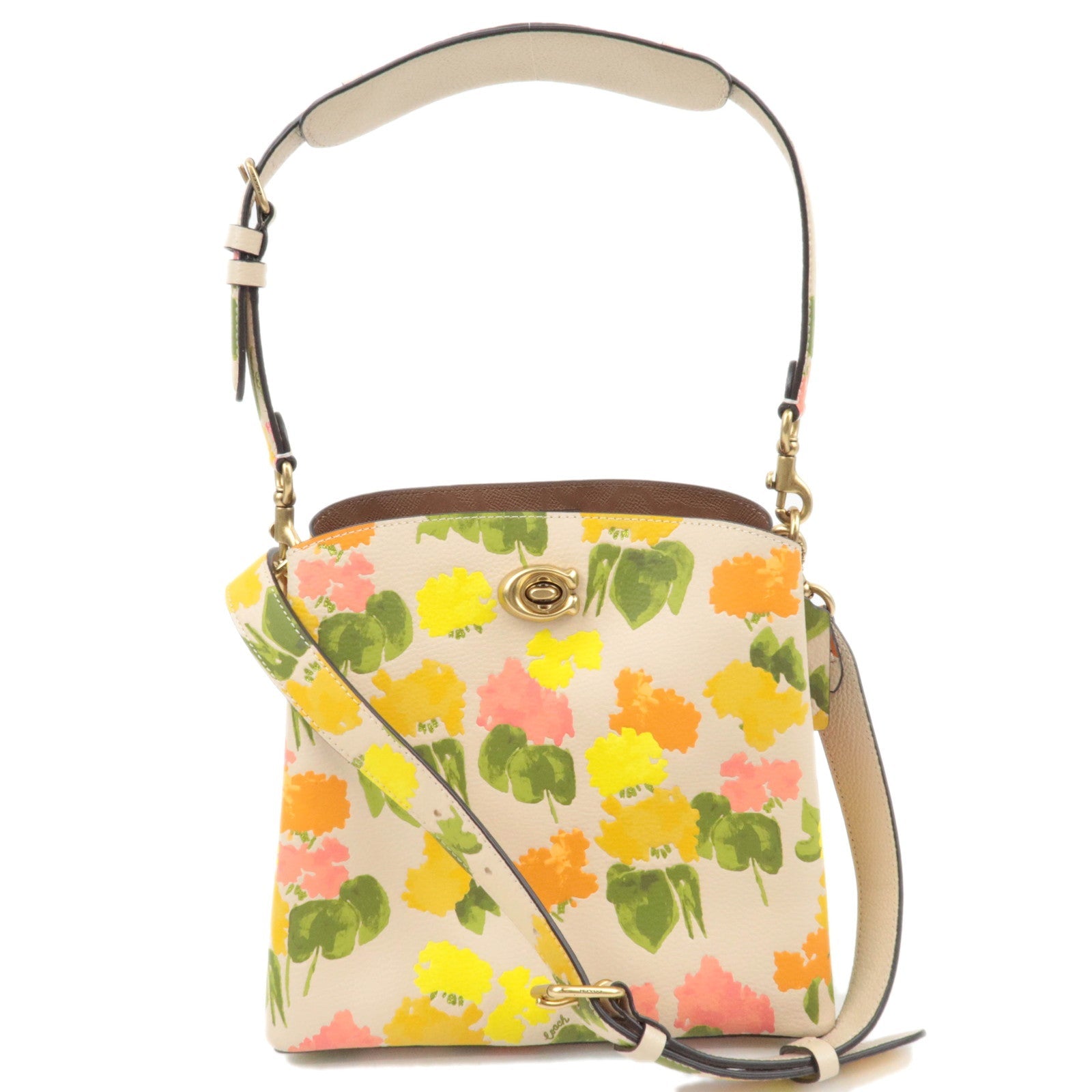 COACH Willow Leather Bucket Bag Flower Print Beige CC38785601