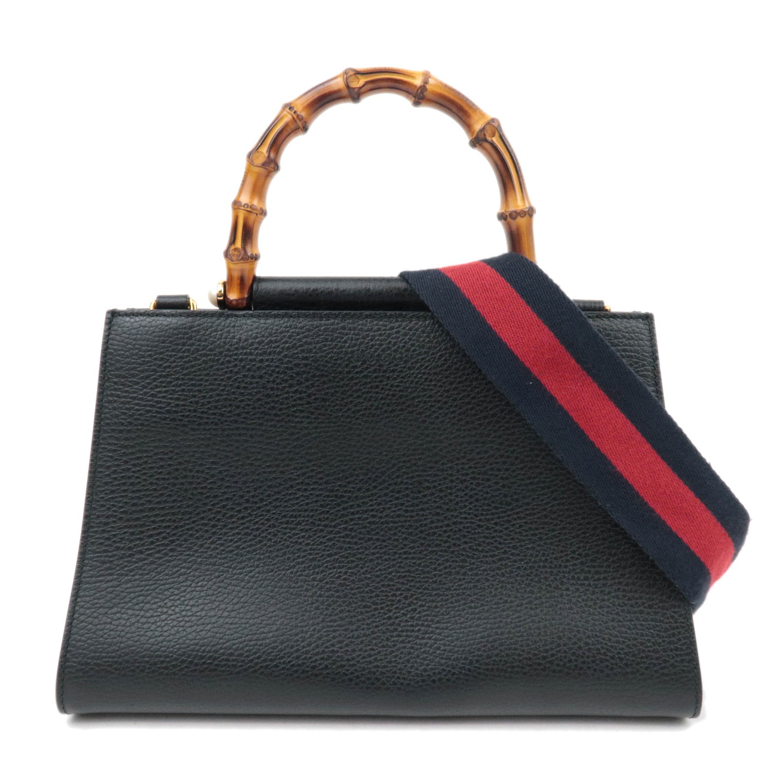 GUCCI Bamboo Pearl Nymphaea Leather 2Way Bag Black 45907685608